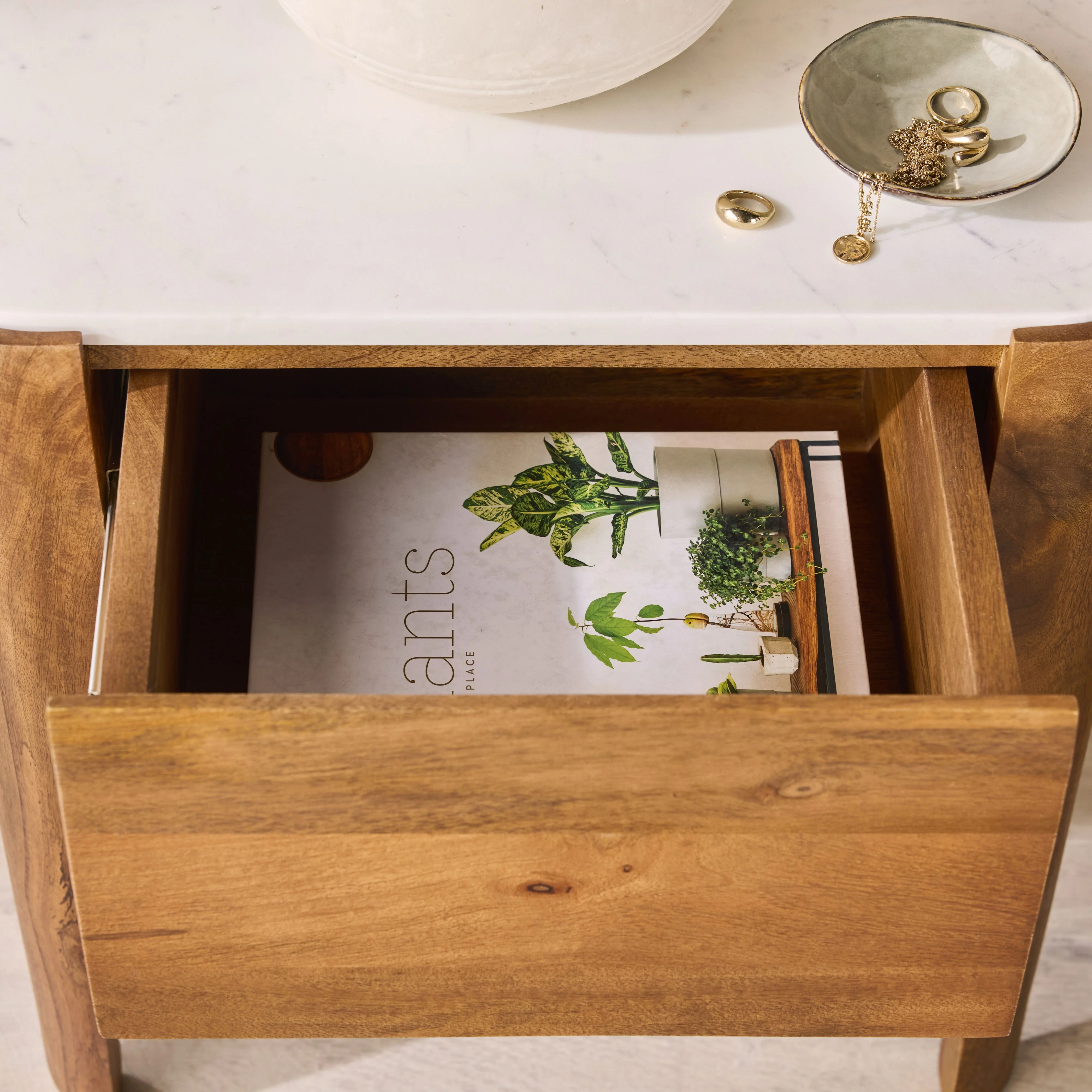 Adore Marble Top Single Drawer Bedside Table - Image 8