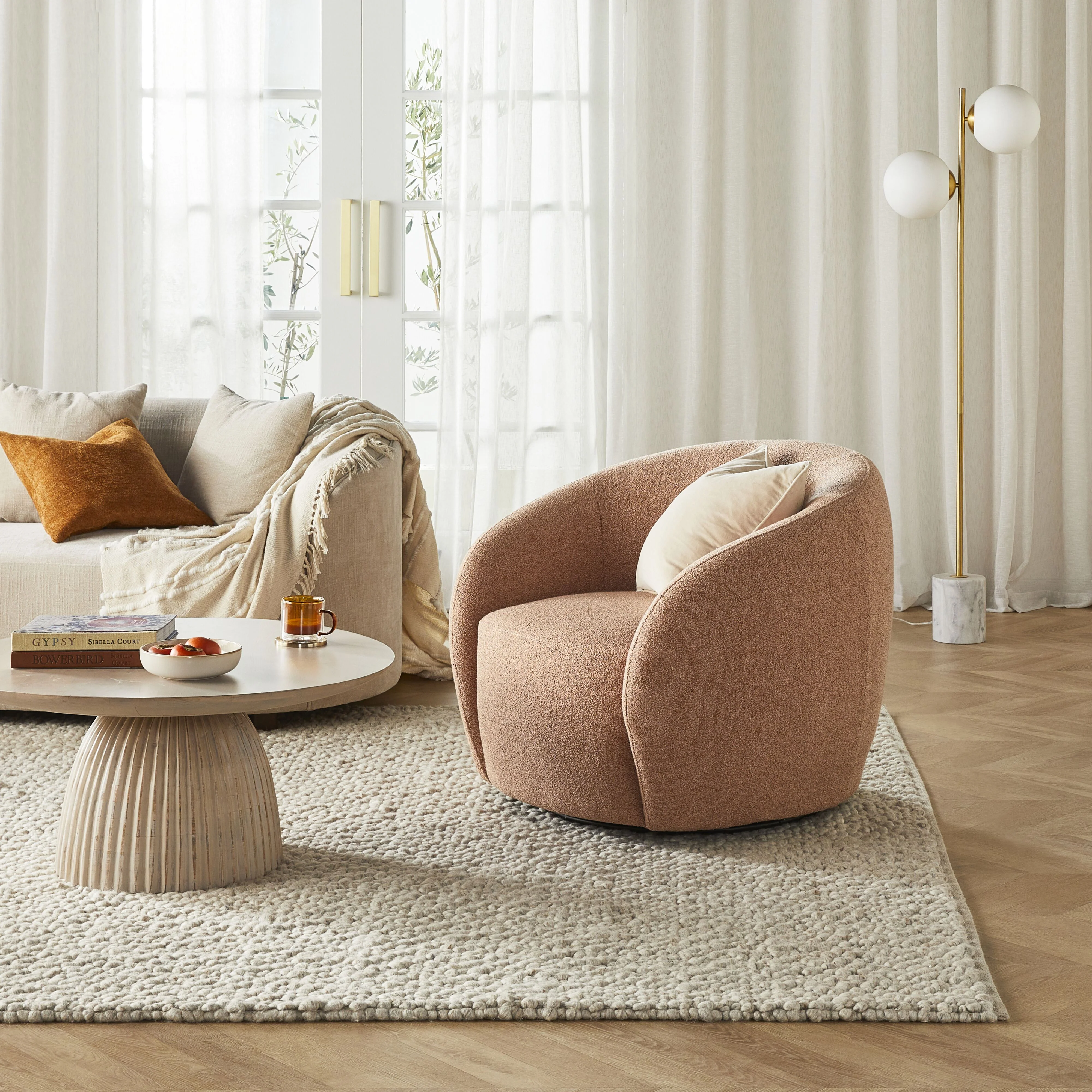 Alessa Swivel Armchair Luna Powder Pink - Image 6