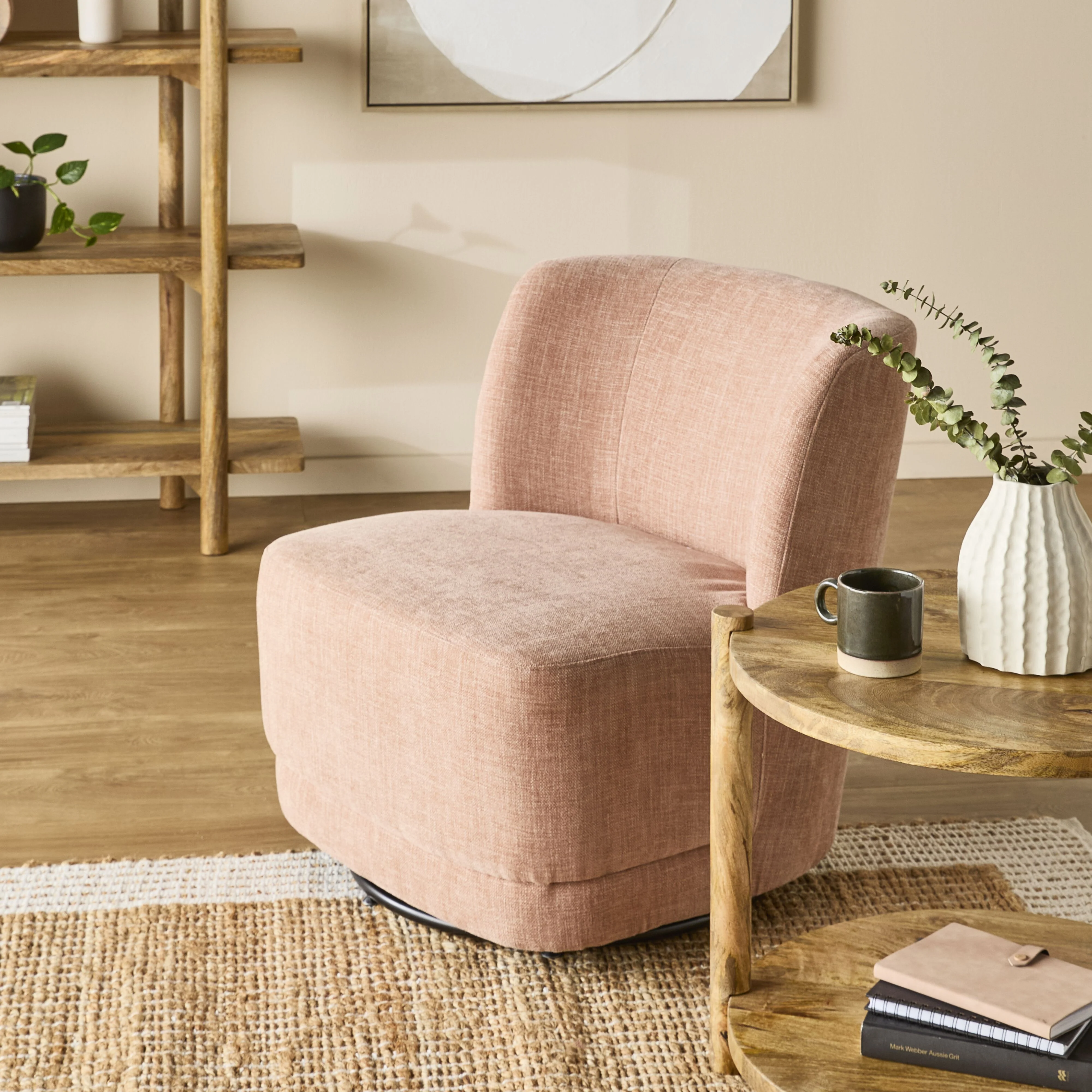 Amala Swivel Occasional Chair Pastel Pink Weave - Image 7