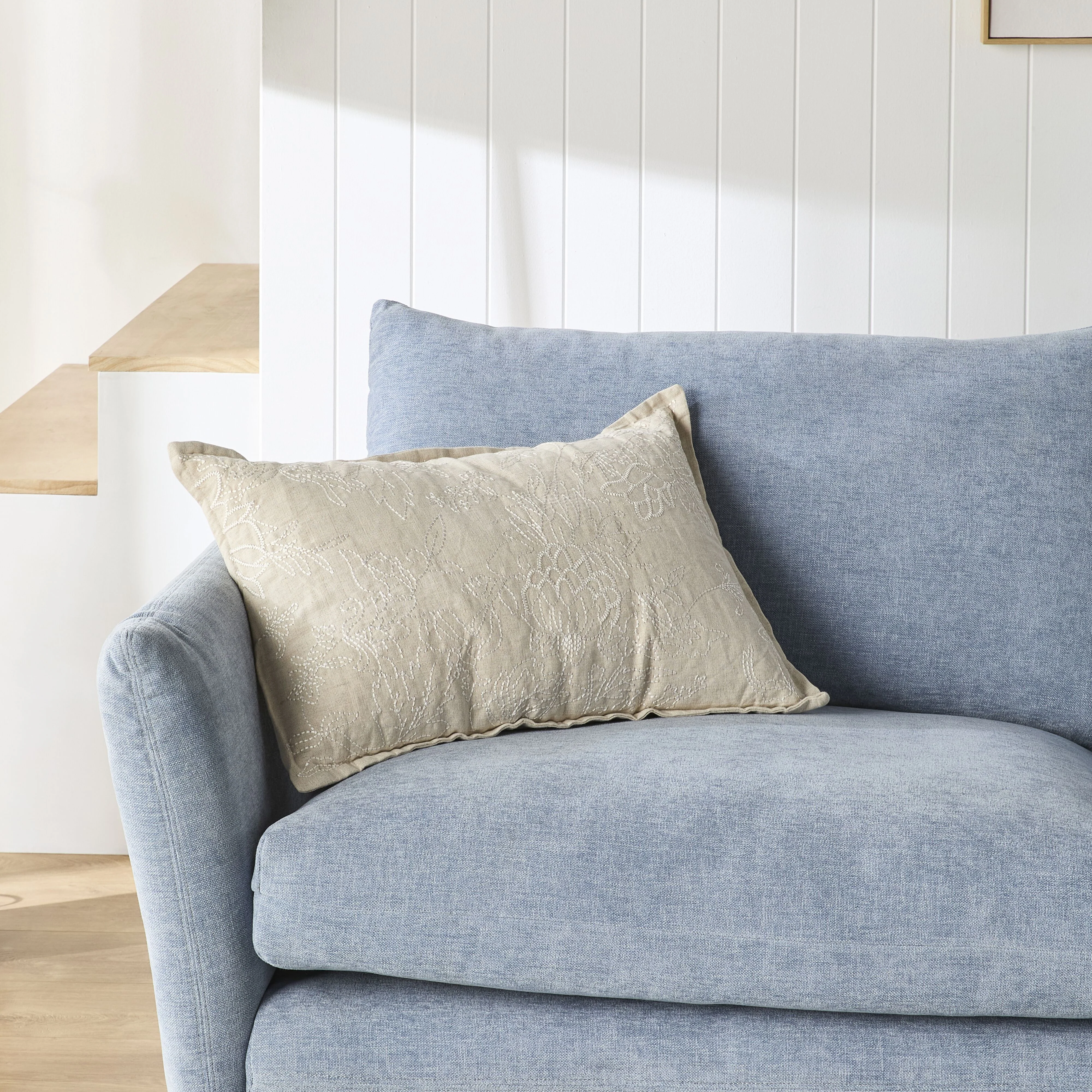 Anais Embroidered Linen Cushion Natural 40x60cm - Image 4