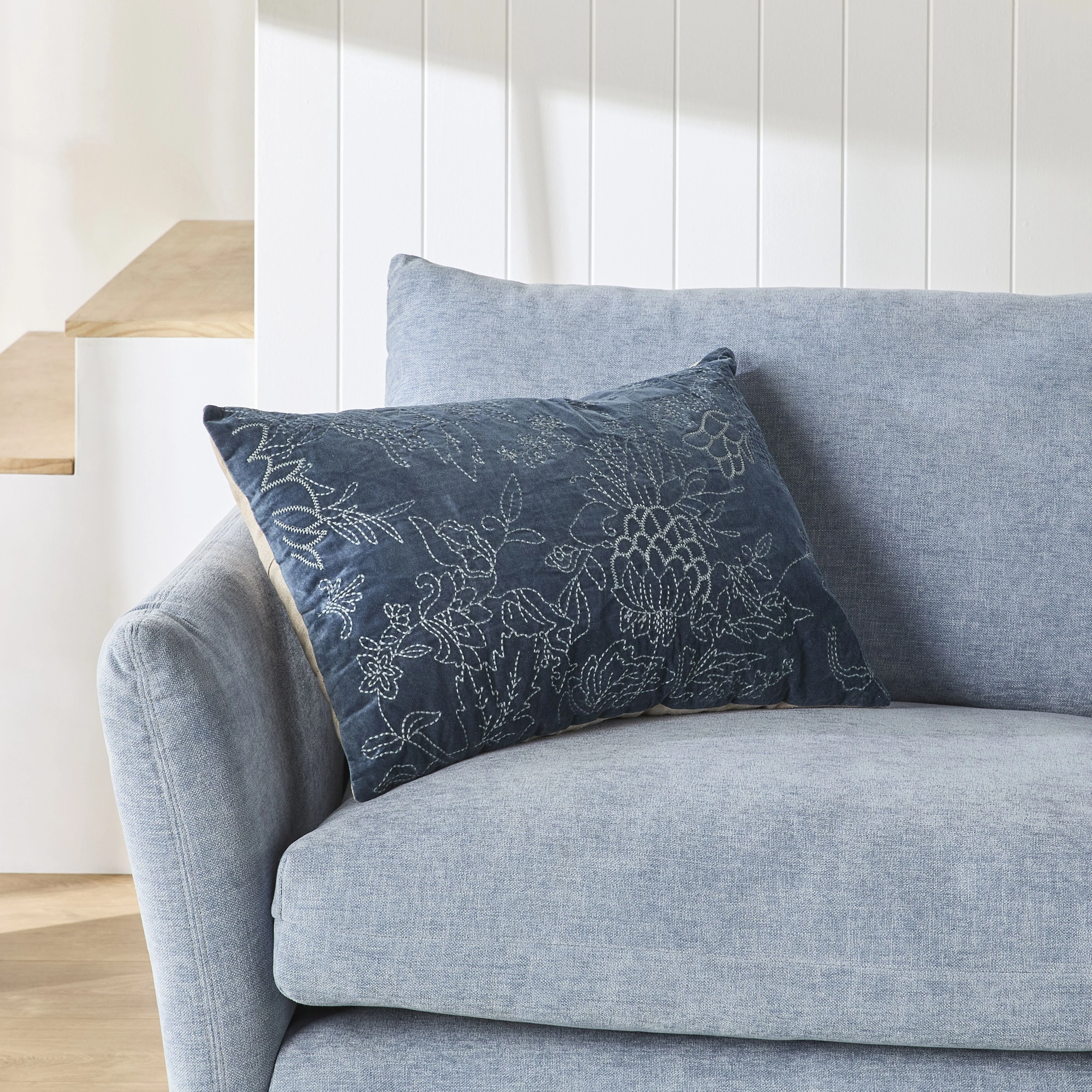 Anais Embroidered Velvet Cushion Navy 40x60cm - Image 4