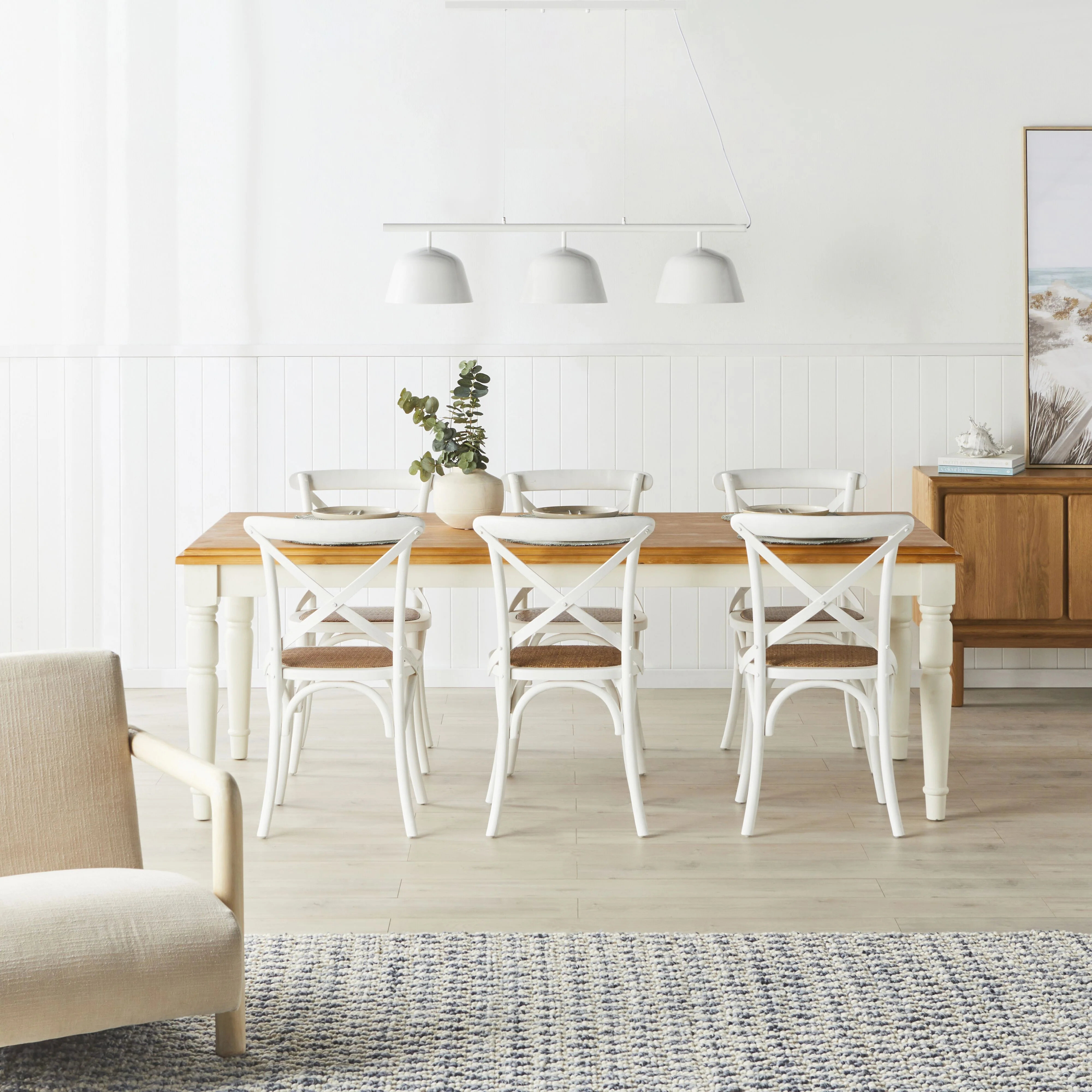 Anglesea 3 Light Metal Shade Pendant White 120cm - Image 5