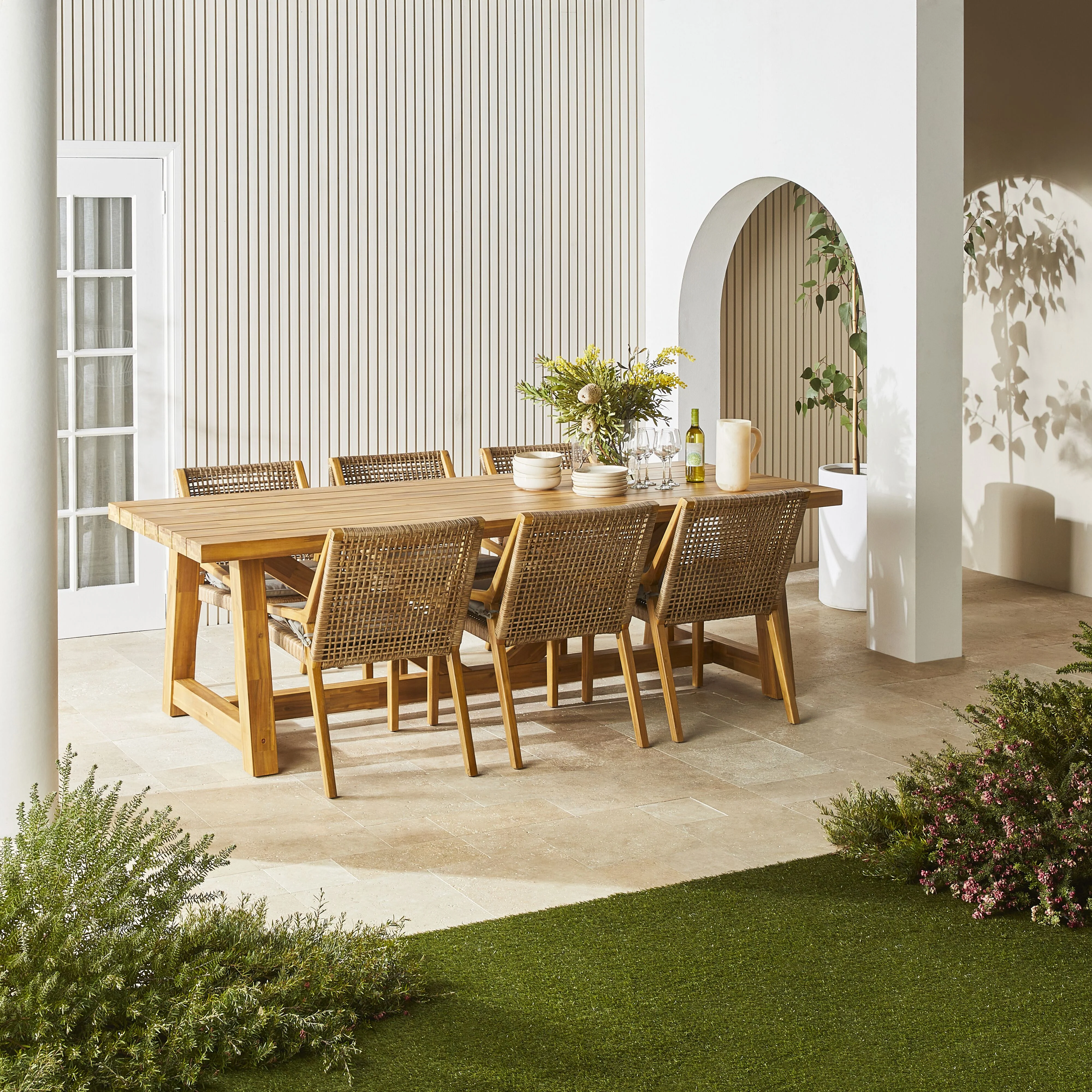 Antigua Dining Table 255cm with 6 Weave Dining Chair Package - Image 5