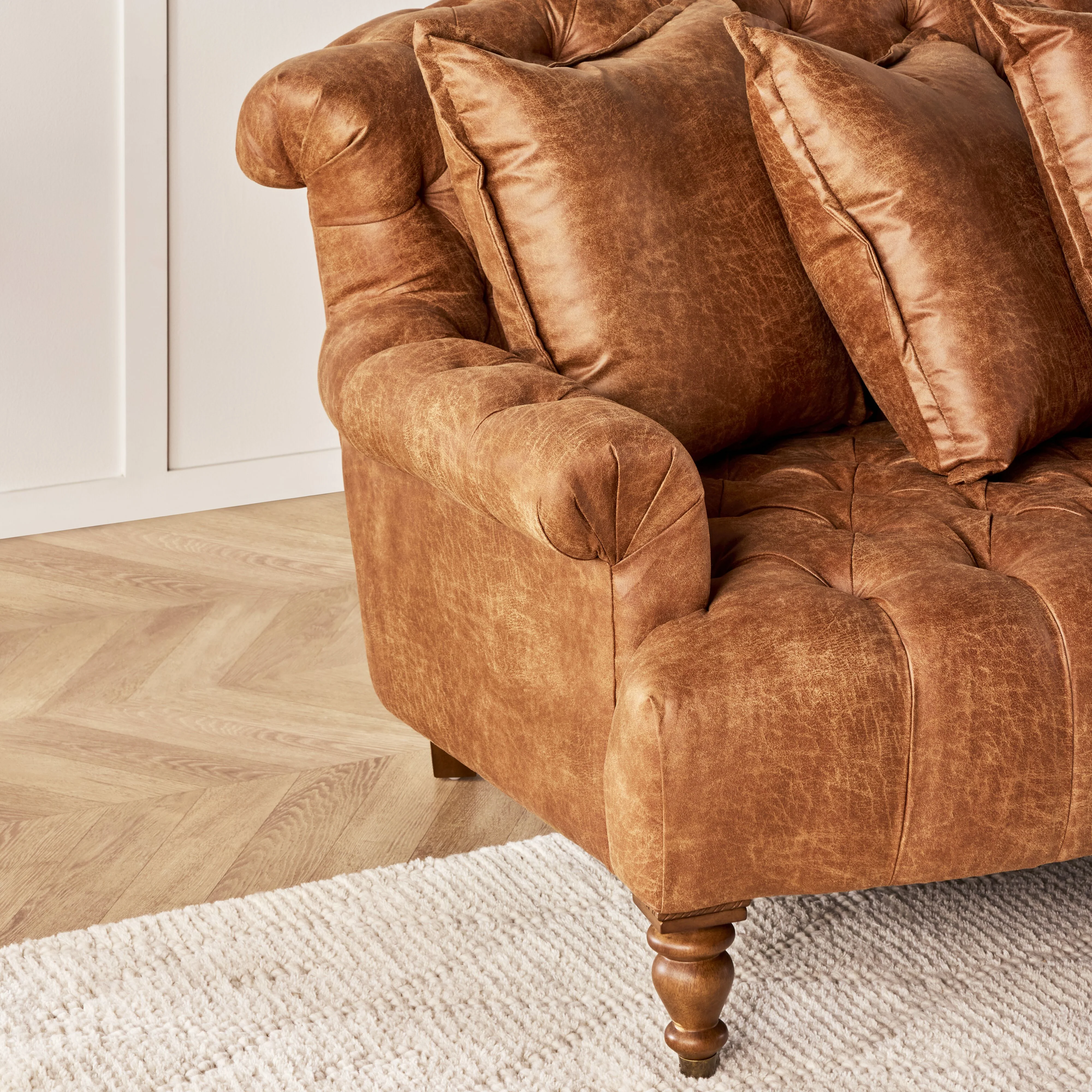 Ariane 3 Seater Faux Leather Sofa Pellini Tan - Image 10