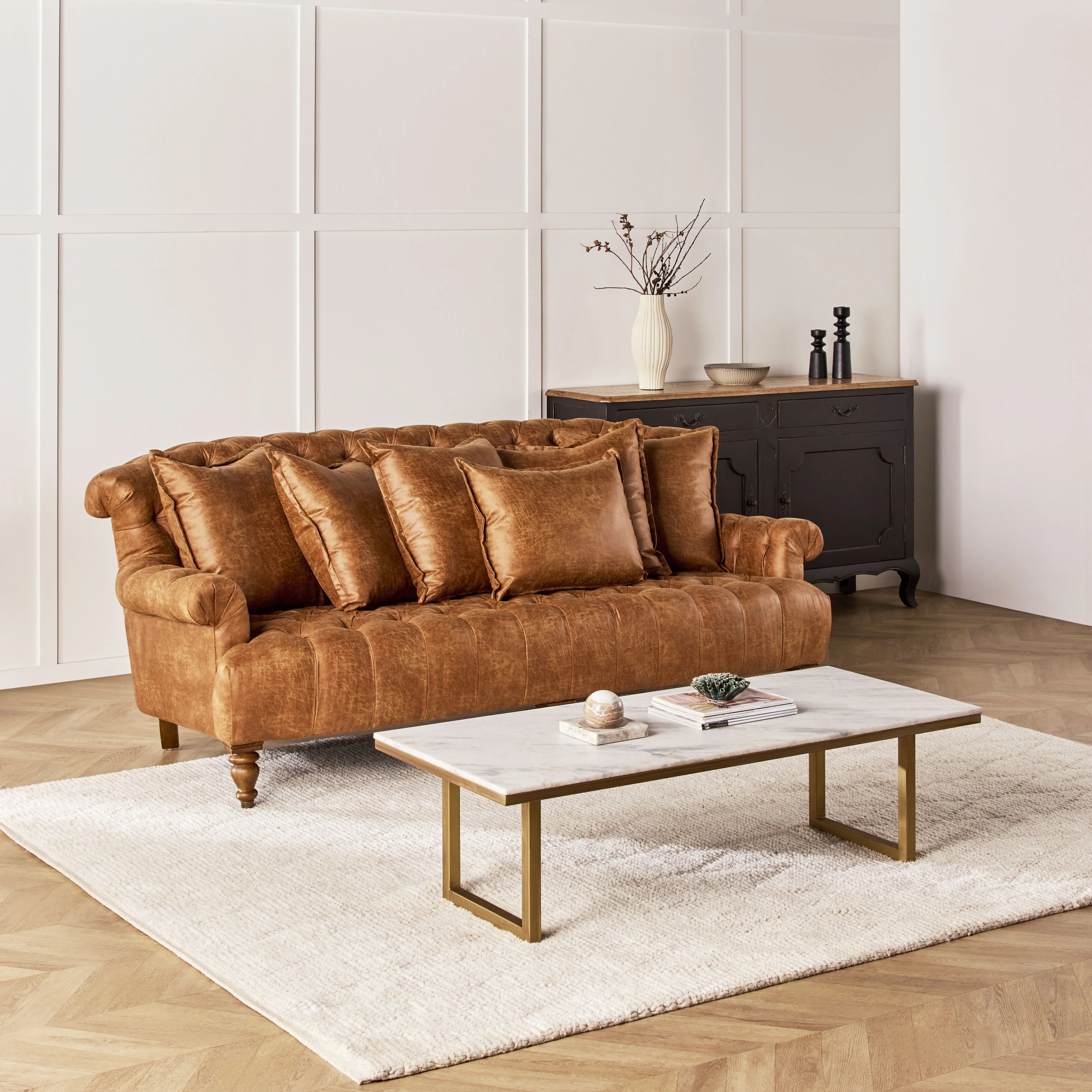 Ariane 3 Seater Faux Leather Sofa Pellini Tan - Image 8