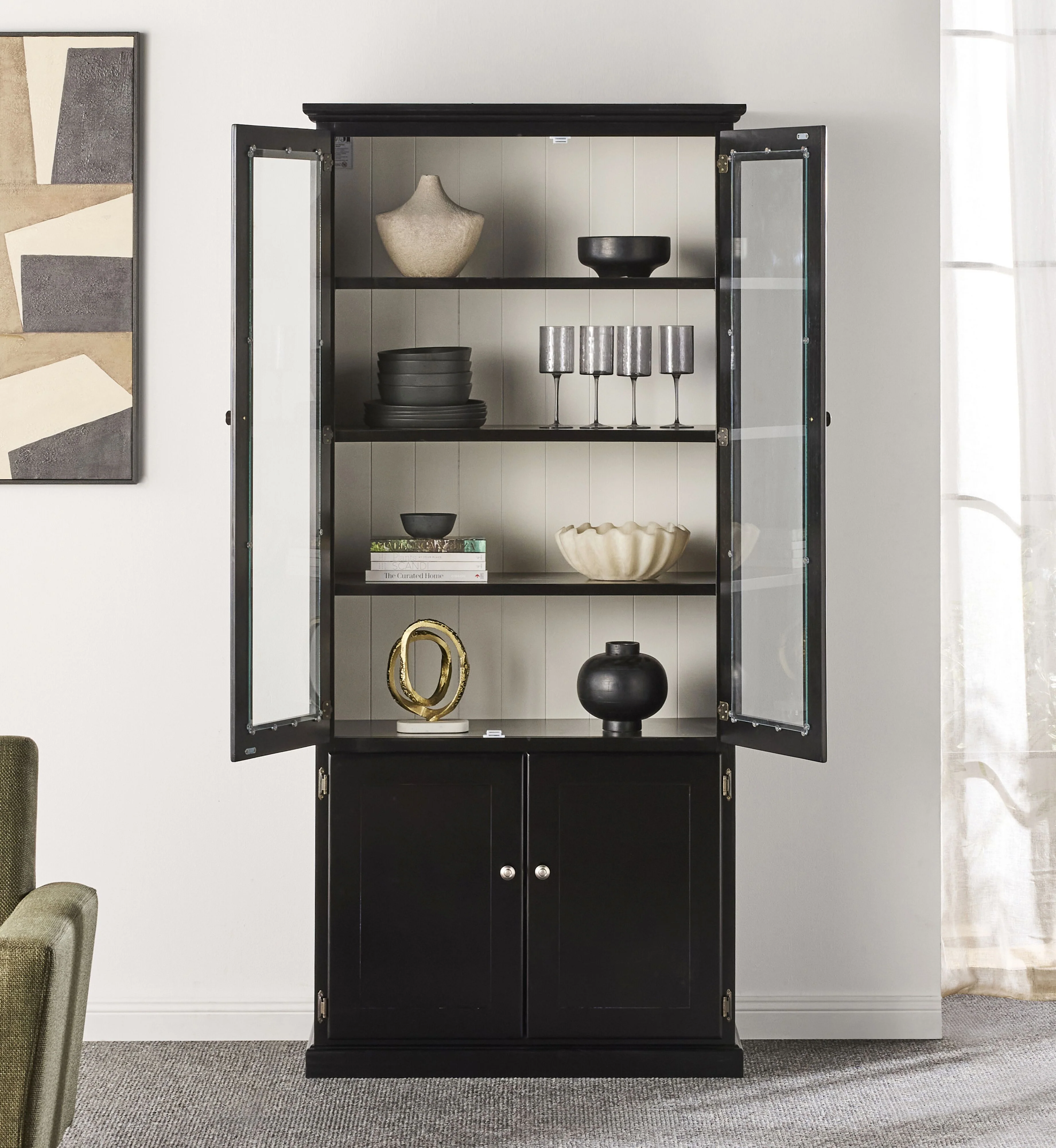 Armand 4 Door Display Cabinet 94.6 x 206cm Black - Image 9