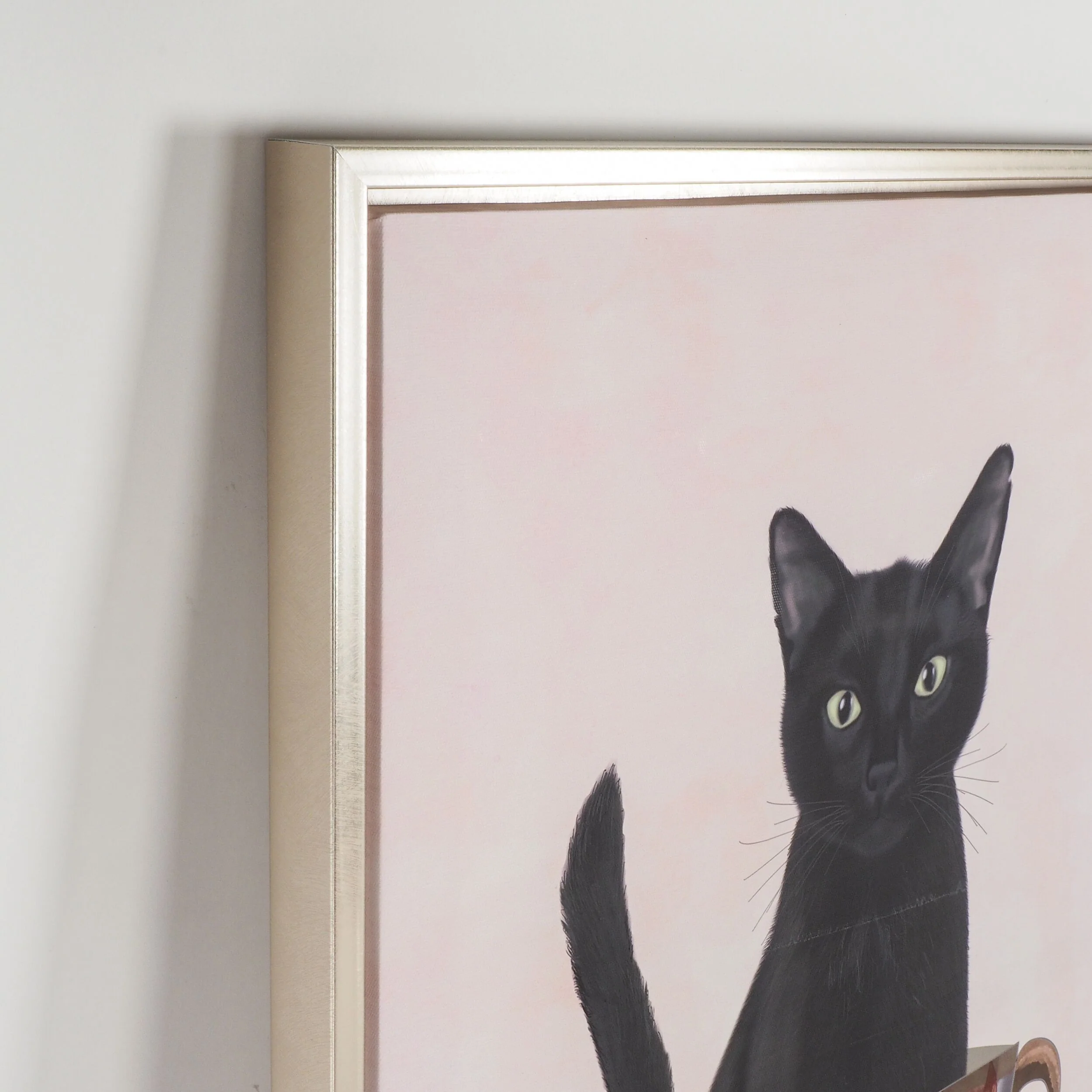 Arthouse Black Cat & Teacup Framed Print 60x40cm - Image 3
