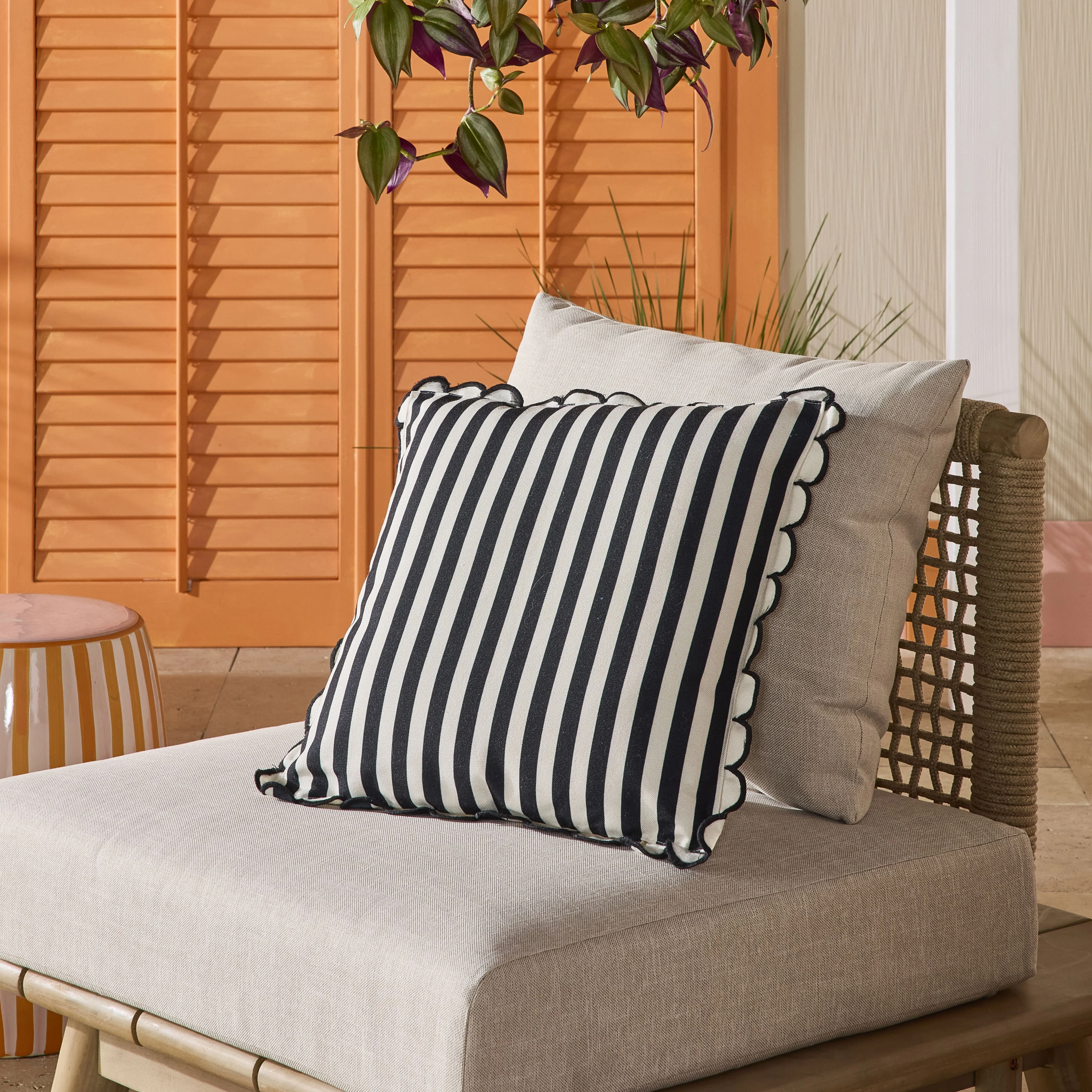 Aruba Scallop Edge Stripe Black Cushion 45x45cm - Image 6