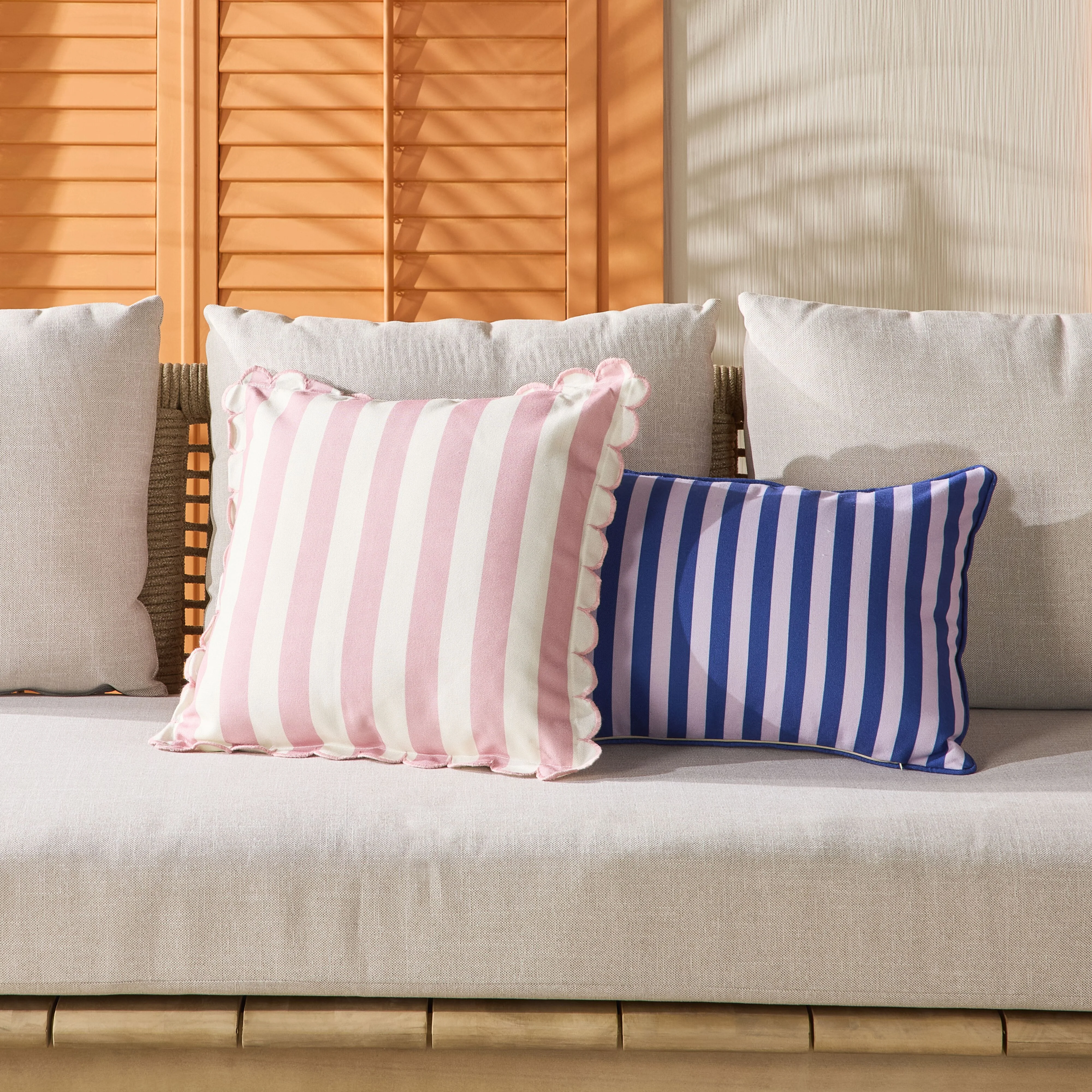 Aruba Scallop Edge Stripe Blush Pink Cushion 45x45cm - Image 4