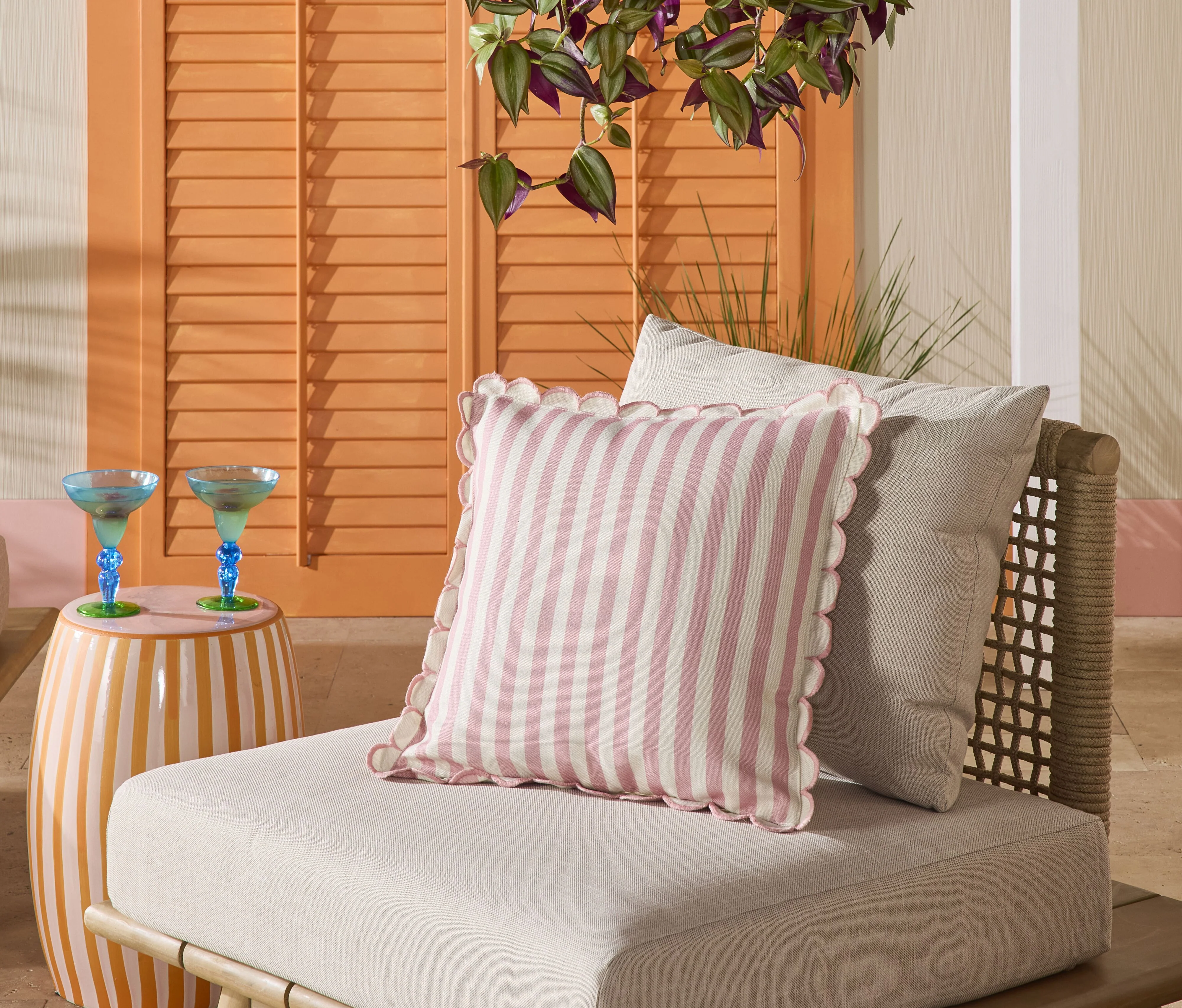 Aruba Scallop Edge Stripe Blush Pink Cushion 45x45cm - Image 5