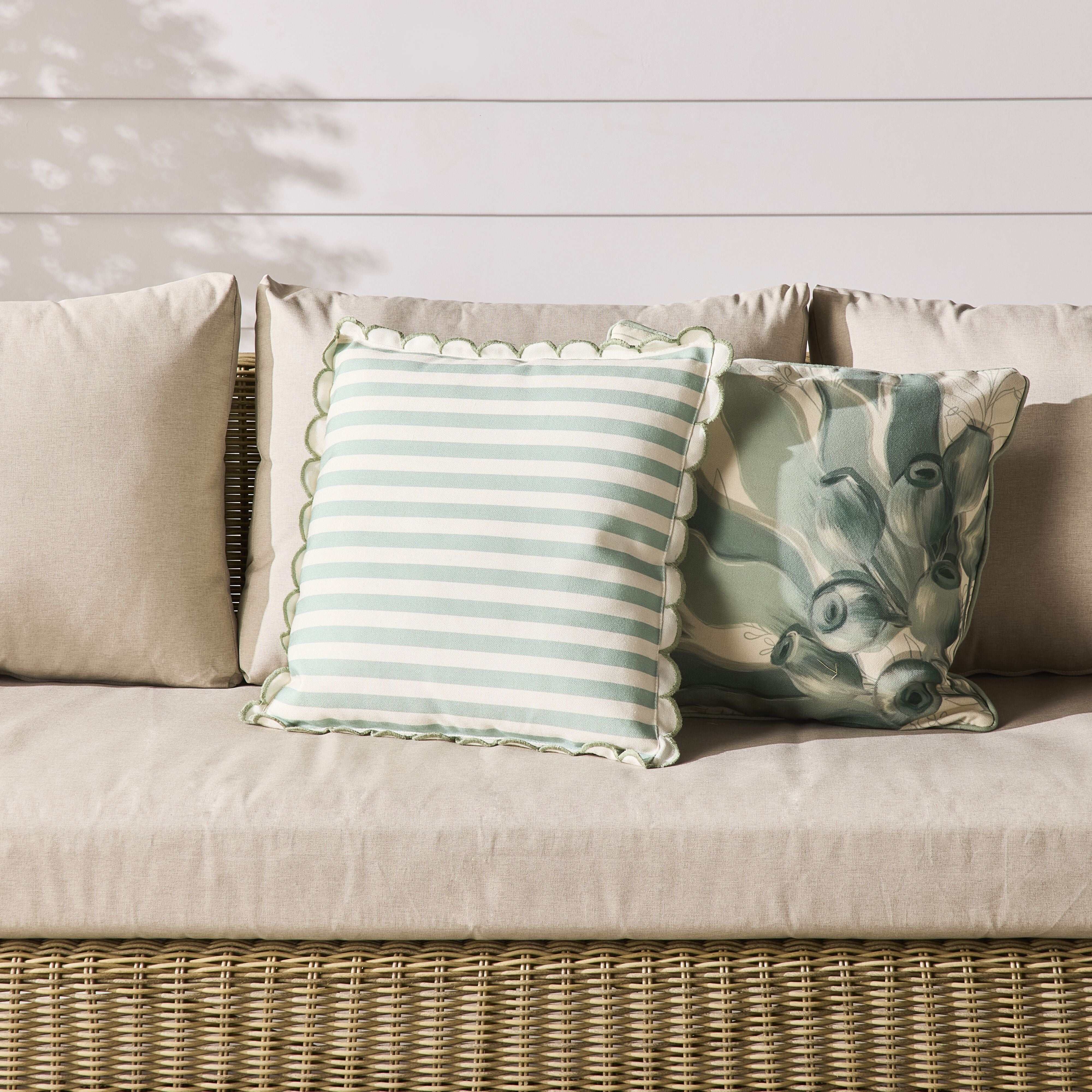 Aruba Scallop Edge Stripe Soft Green Cushion 45x45cm - Image 6