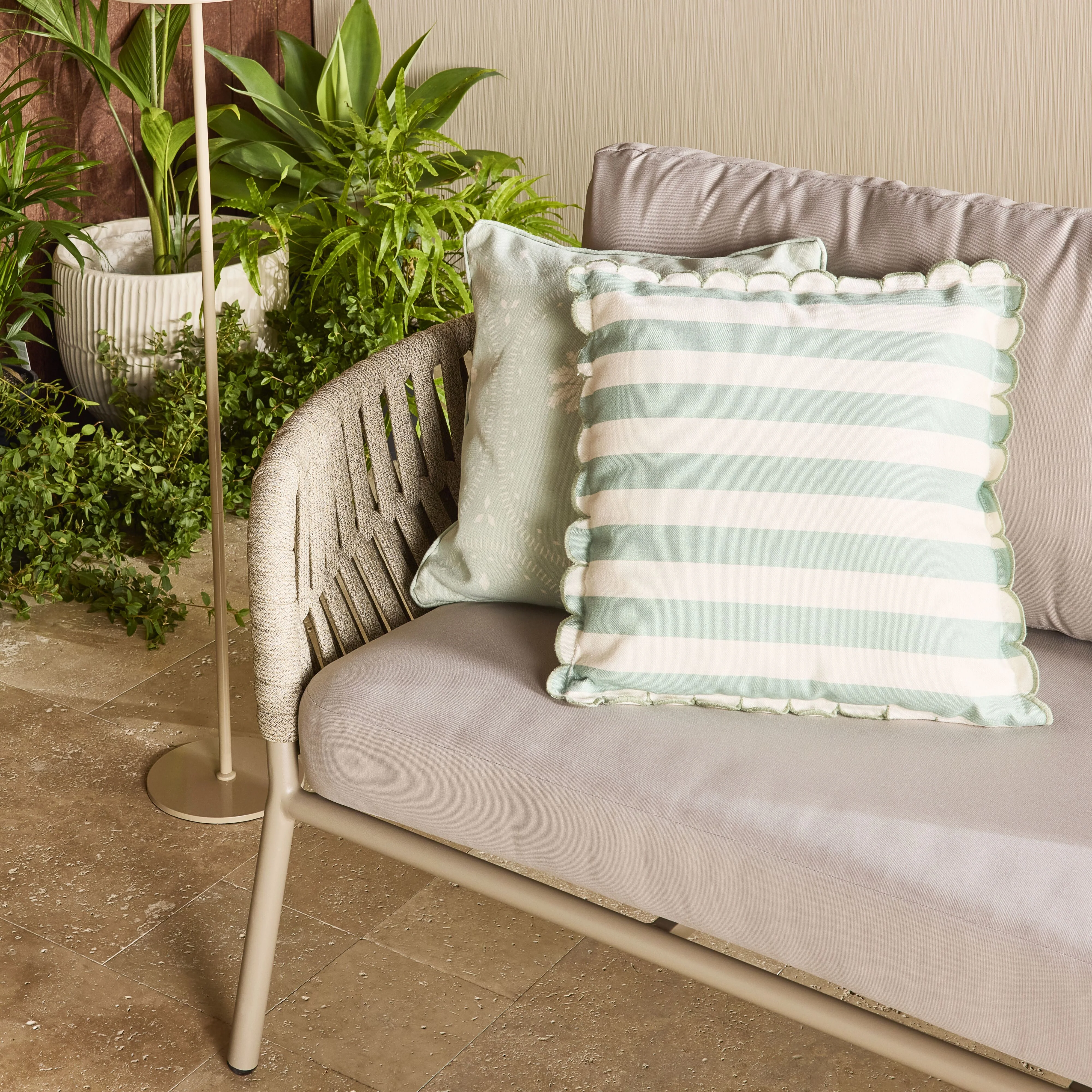 Aruba Scallop Edge Stripe Soft Green Cushion 45x45cm - Image 7
