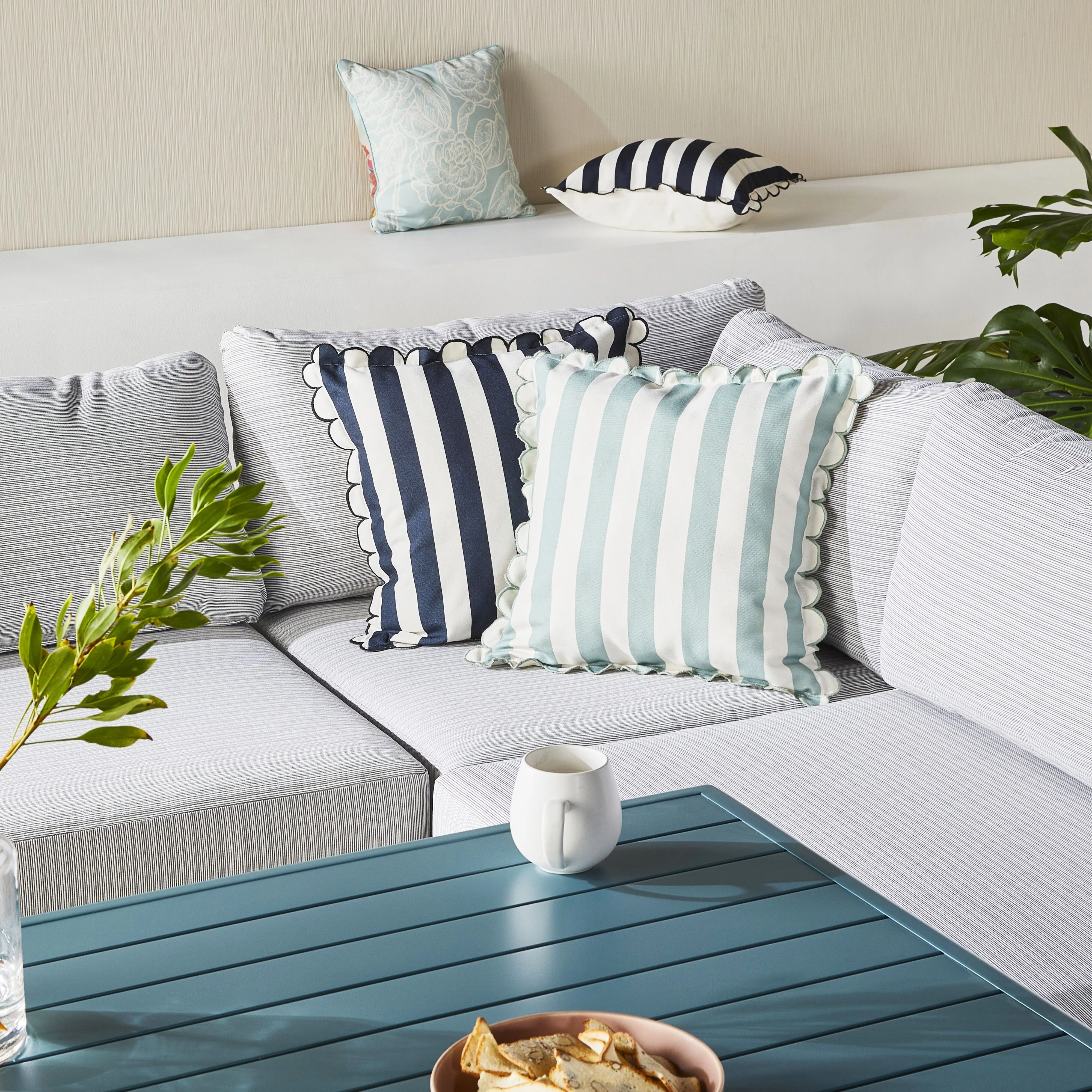 Aruba Scallop Edge Stripe Soft Green Cushion 45x45cm - Image 8