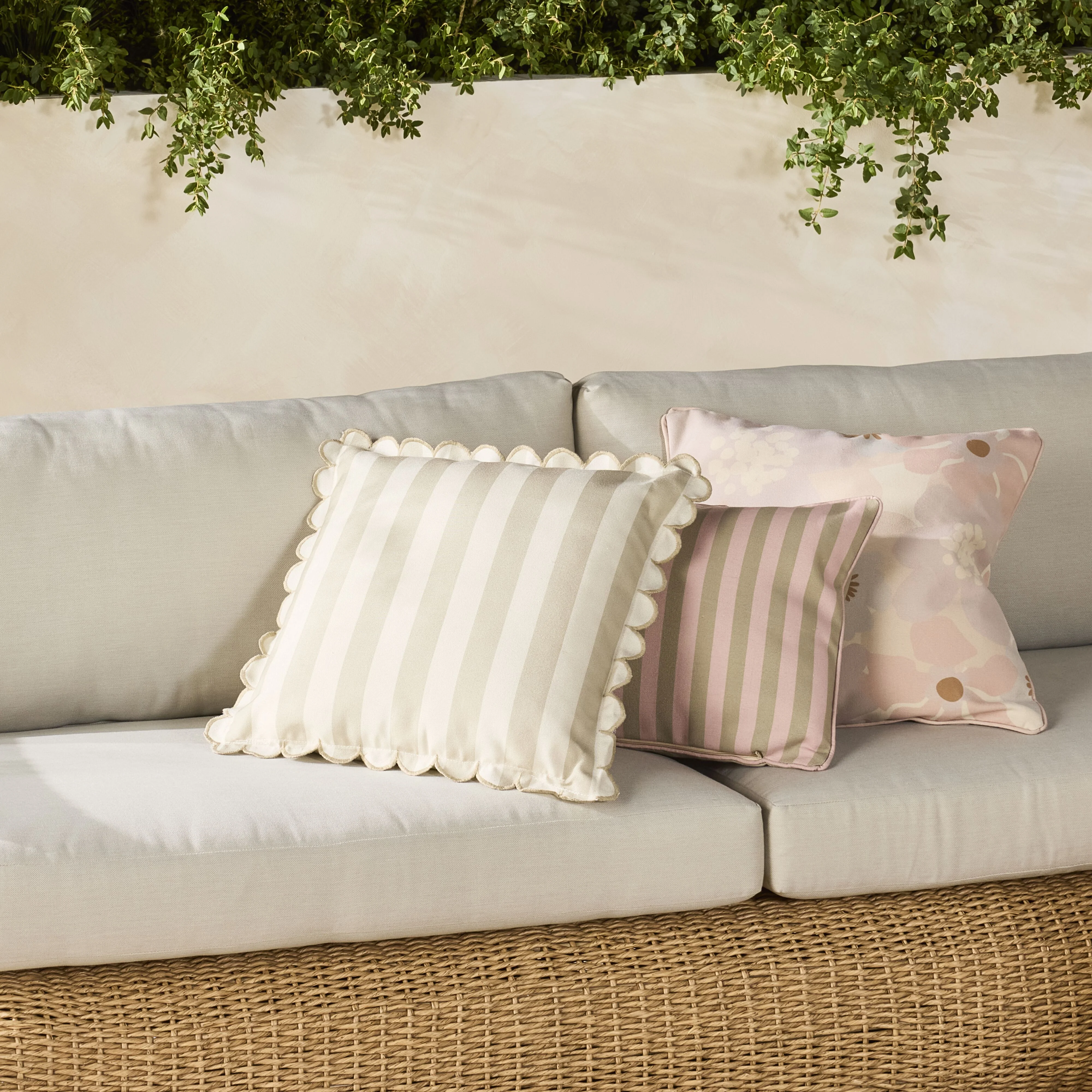 Aruba Scallop Edge Stripe Taupe Cushion 45x45cm - Image 5