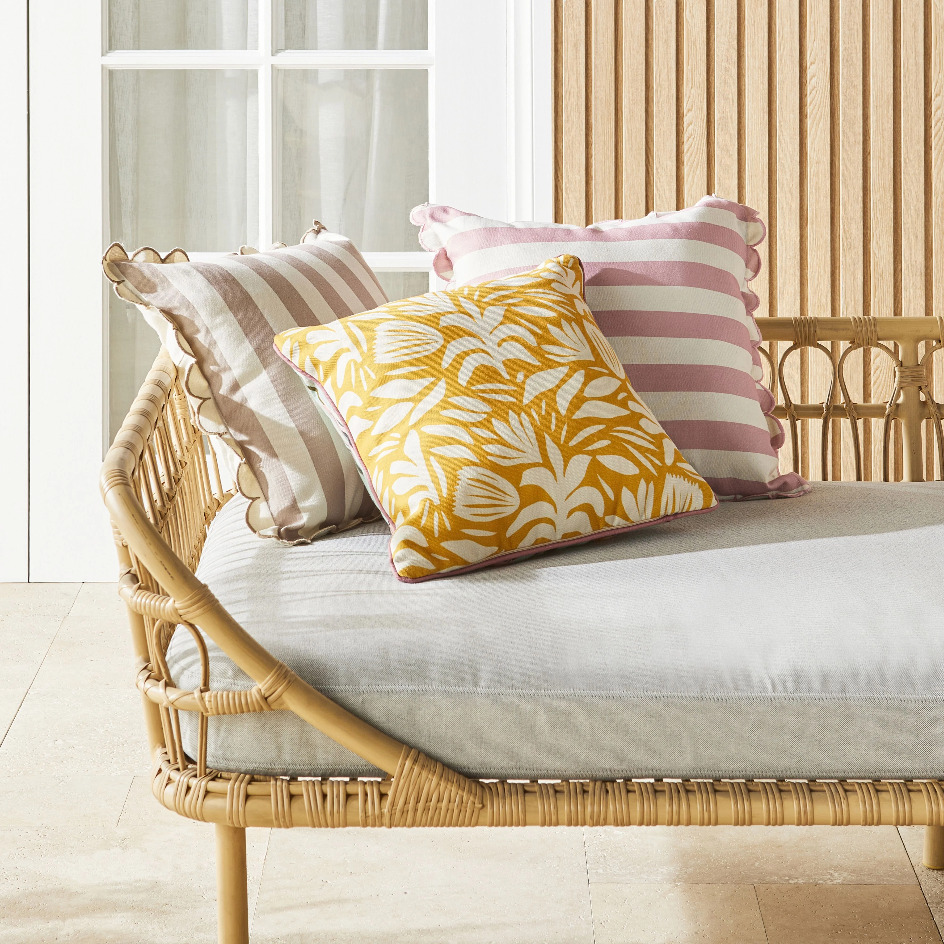 Aruba Scallop Edge Stripe Taupe Cushion 45x45cm - Image 6