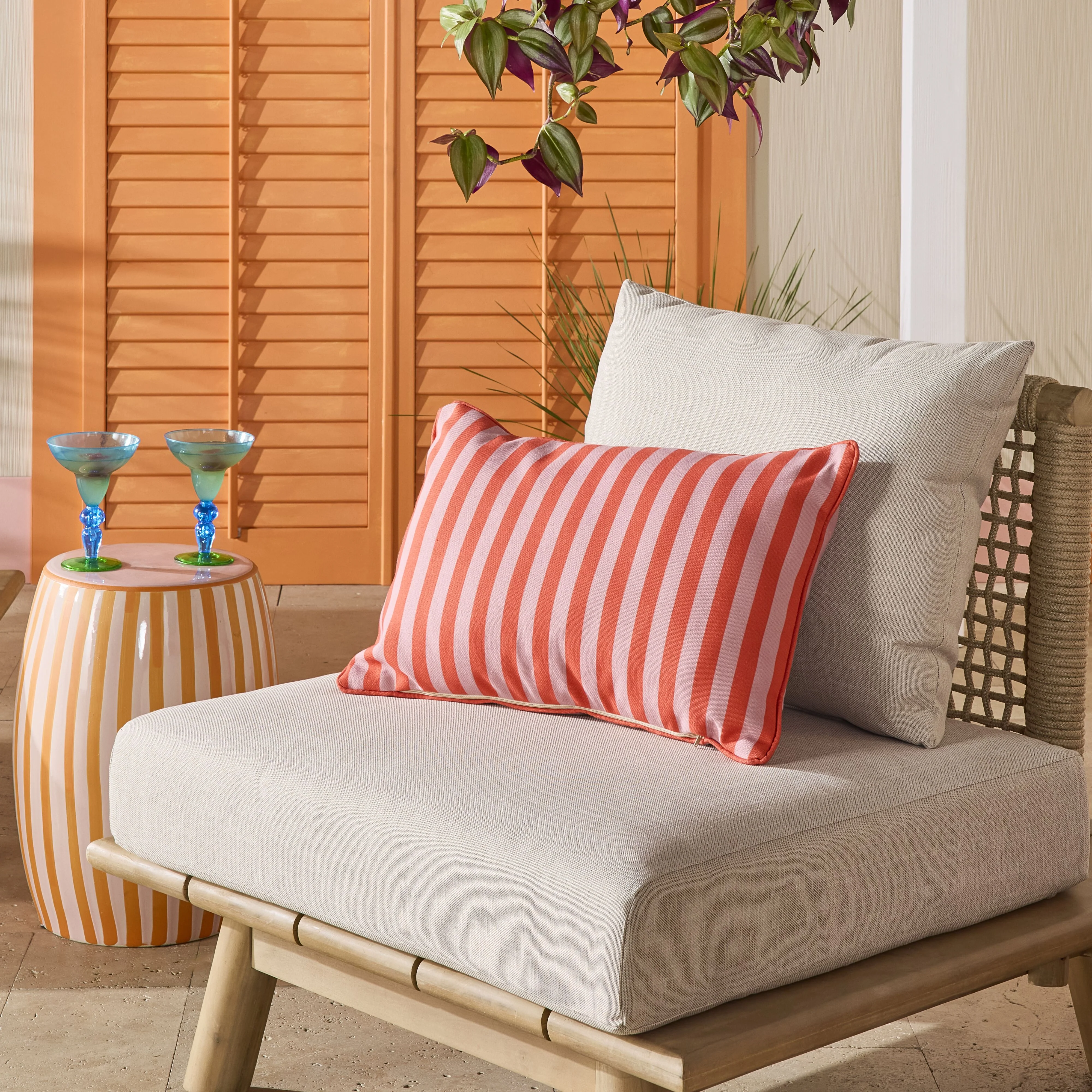 Aruba Solid and Striped Outdoor Cushion Blush Pink 35x55cm - Image 5