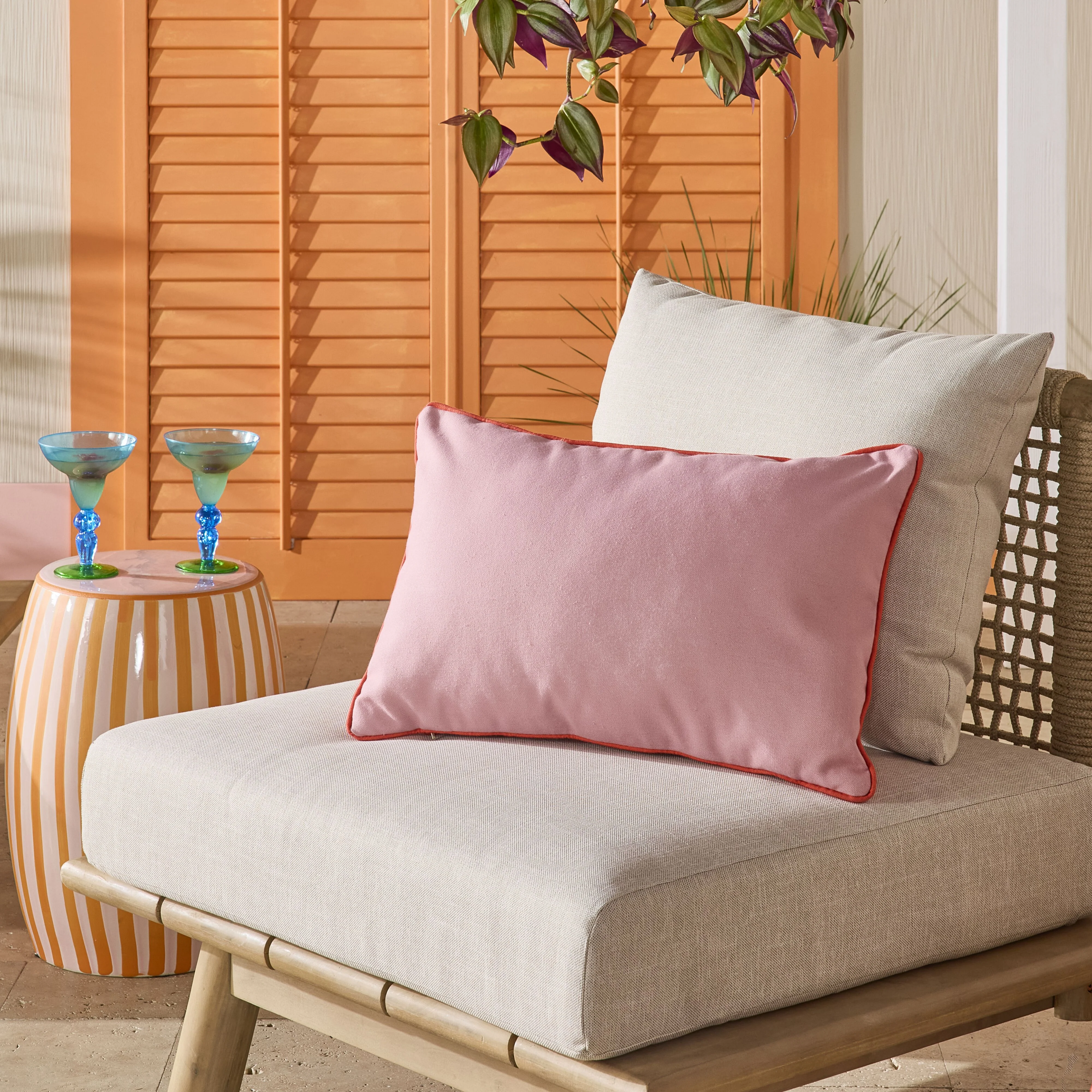 Aruba Solid and Striped Outdoor Cushion Blush Pink 35x55cm - Image 6