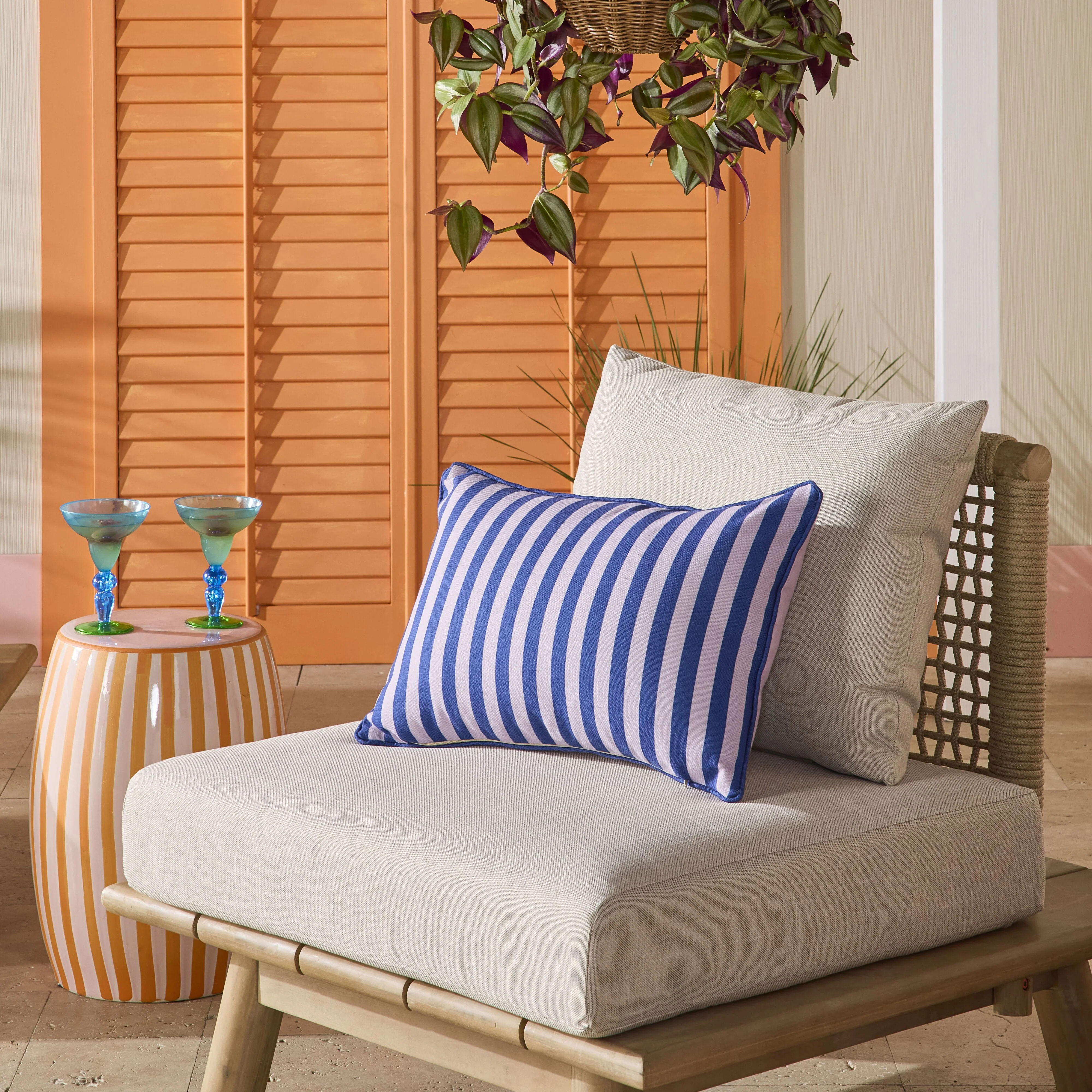 Aruba Solid and Striped Outdoor Cushion Lilac 35x55cm - Image 6
