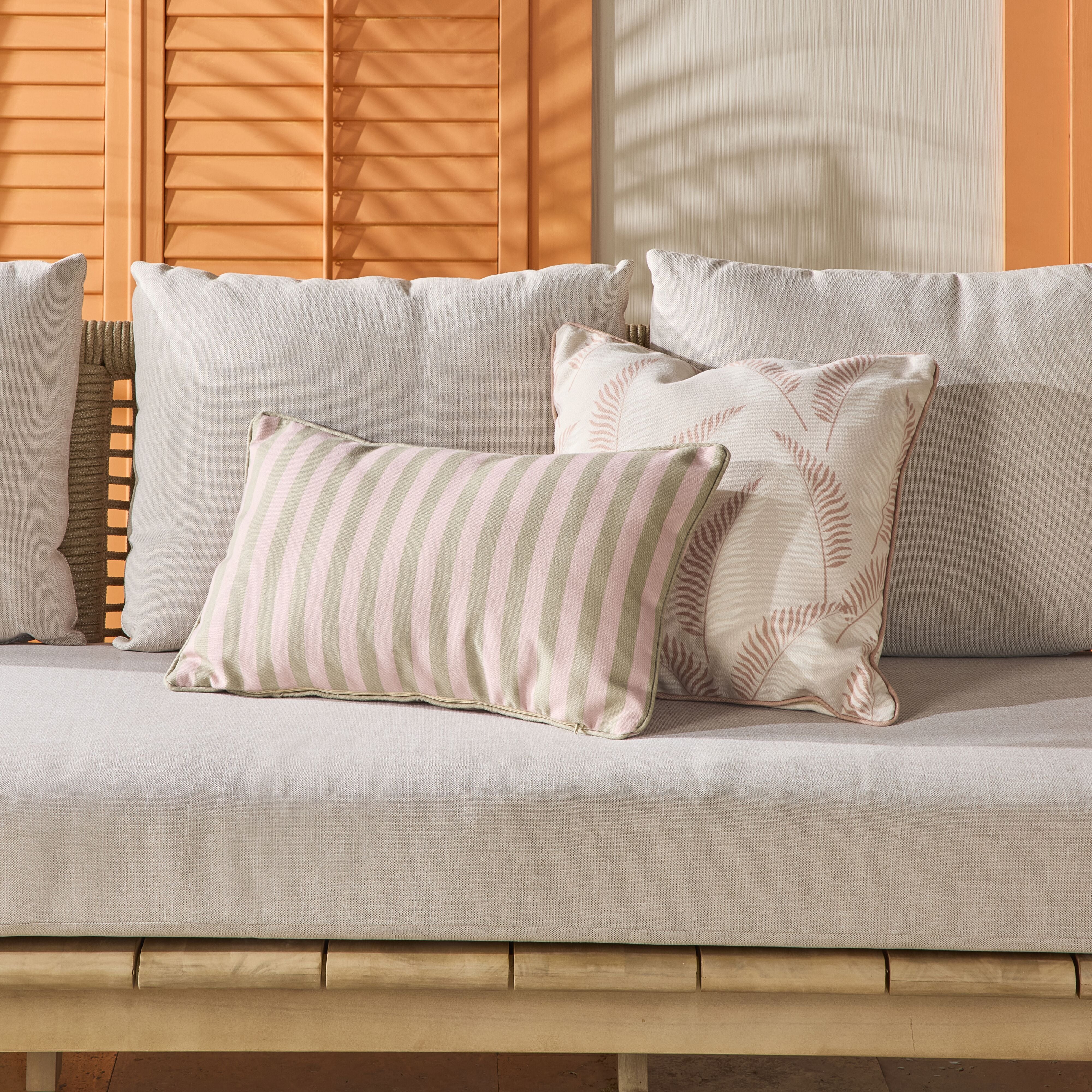 Aruba Solid and Striped Outdoor Cushion Taupe 35x55cm - Image 5