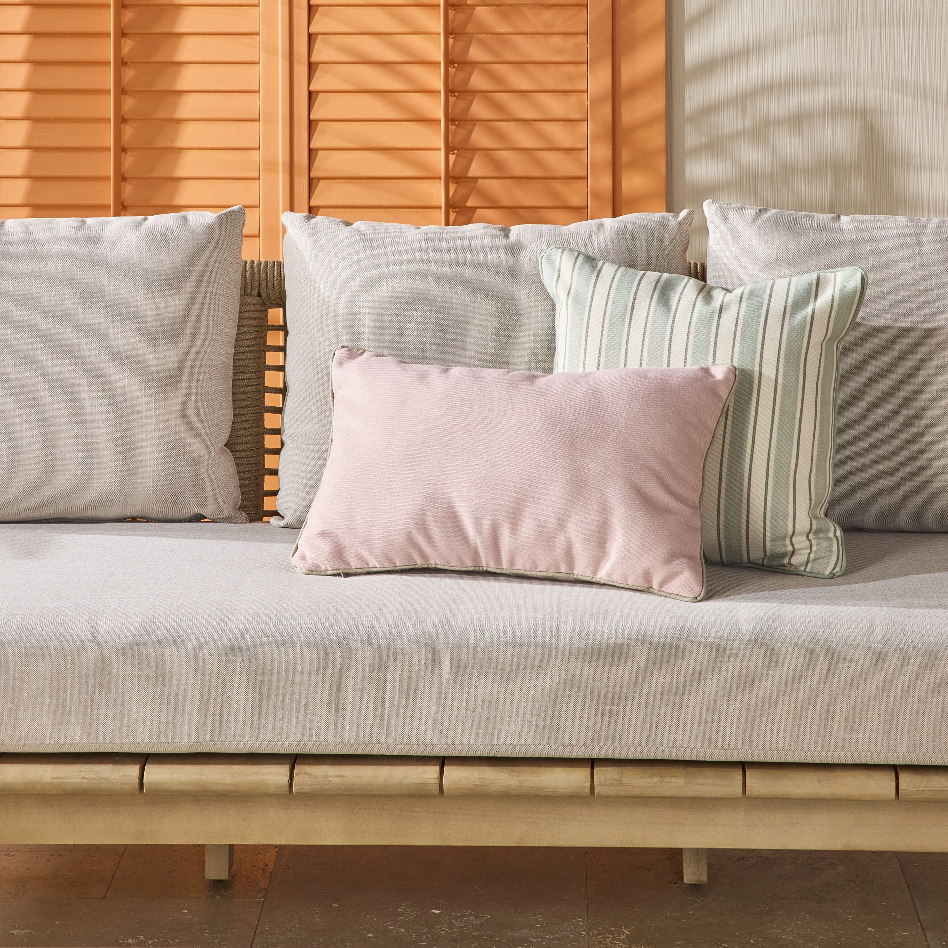 Aruba Solid and Striped Outdoor Cushion Taupe 35x55cm - Image 6