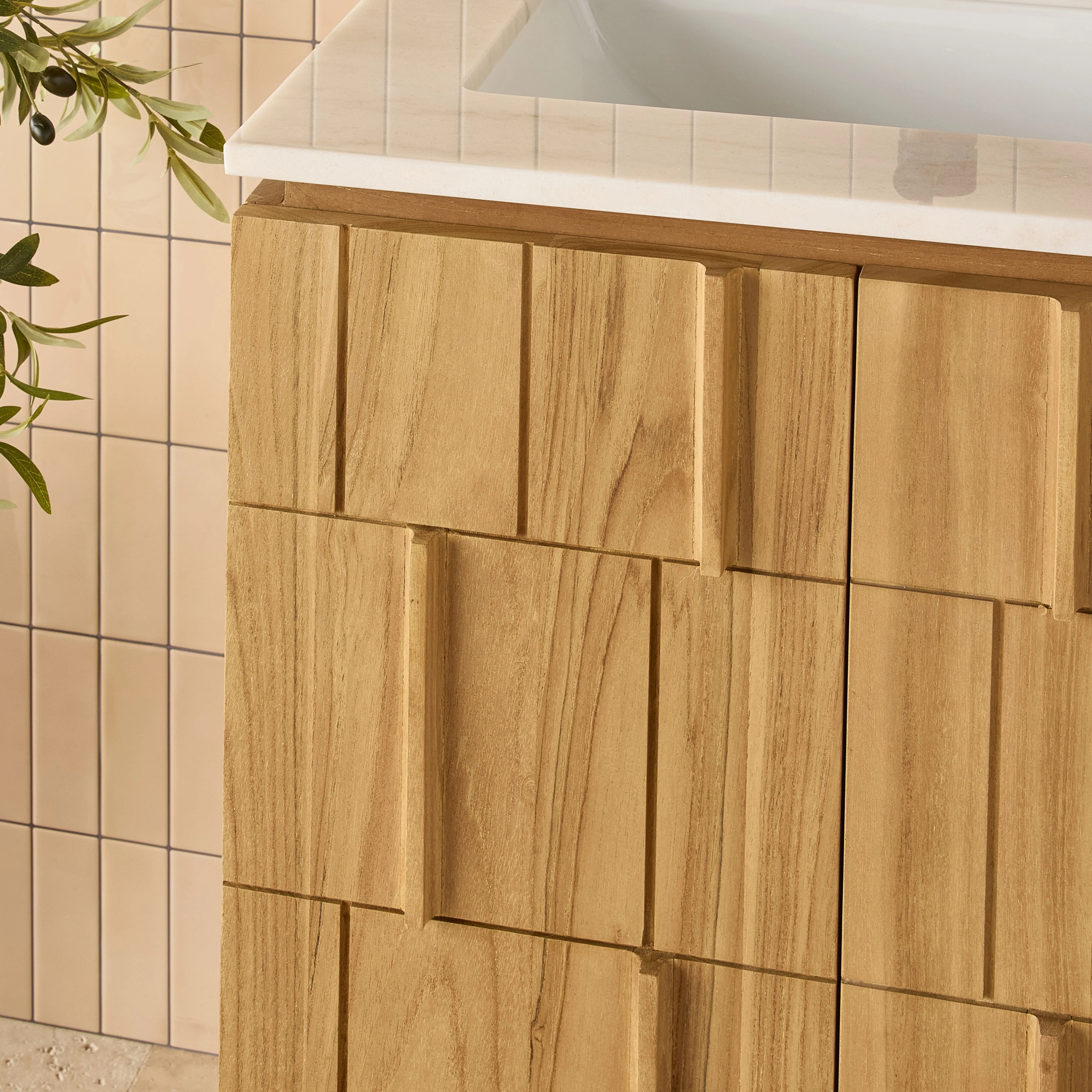 Asher Single Bathroom Vanity Teak with Stone Top 910mm Package - Image 11