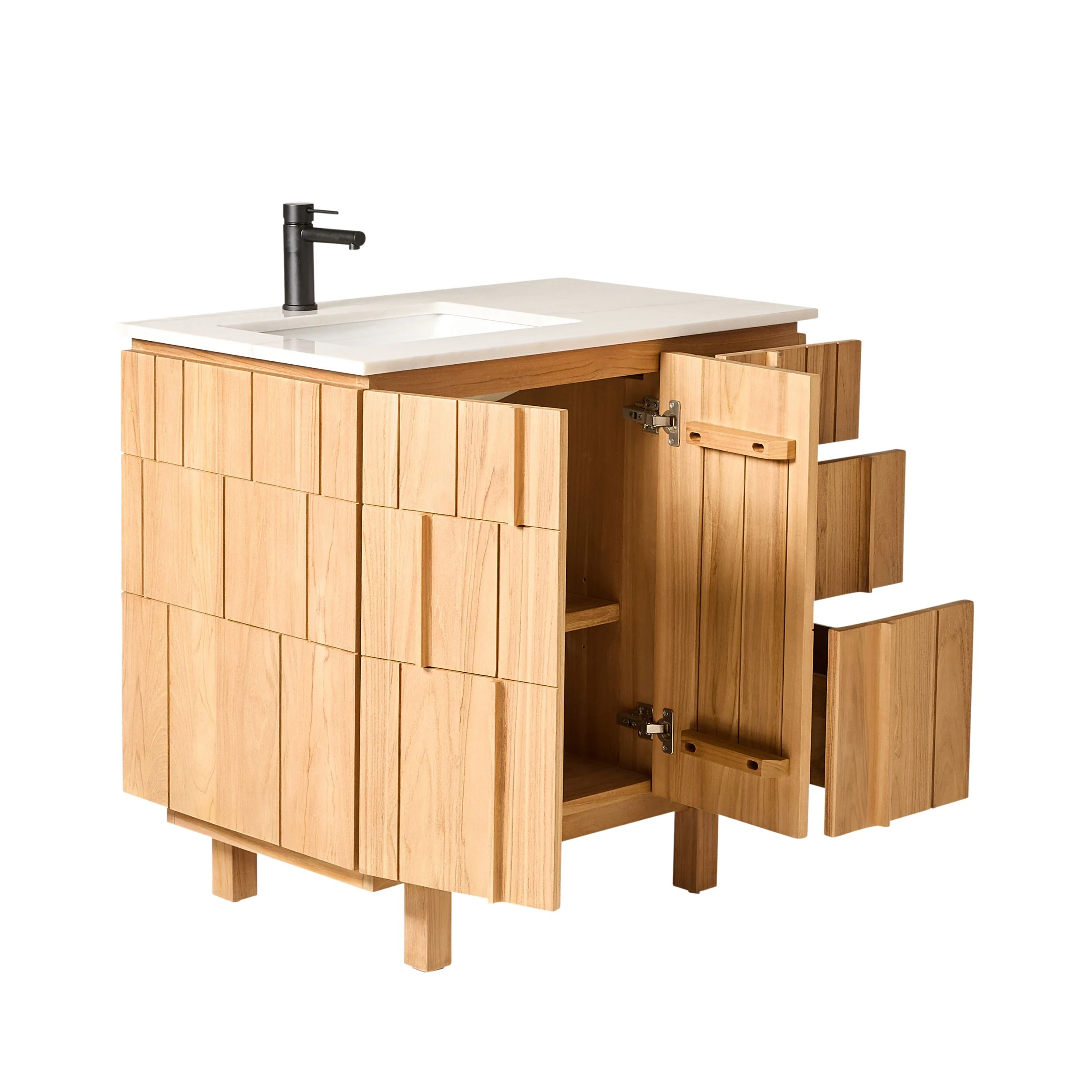 Asher Single Bathroom Vanity Teak with Stone Top 910mm Package - Image 3