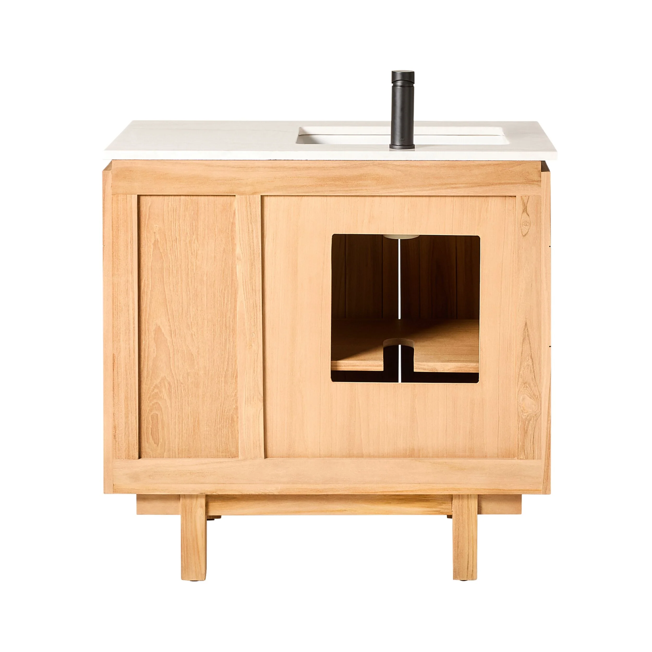 Asher Single Bathroom Vanity Teak with Stone Top 910mm Package - Image 5