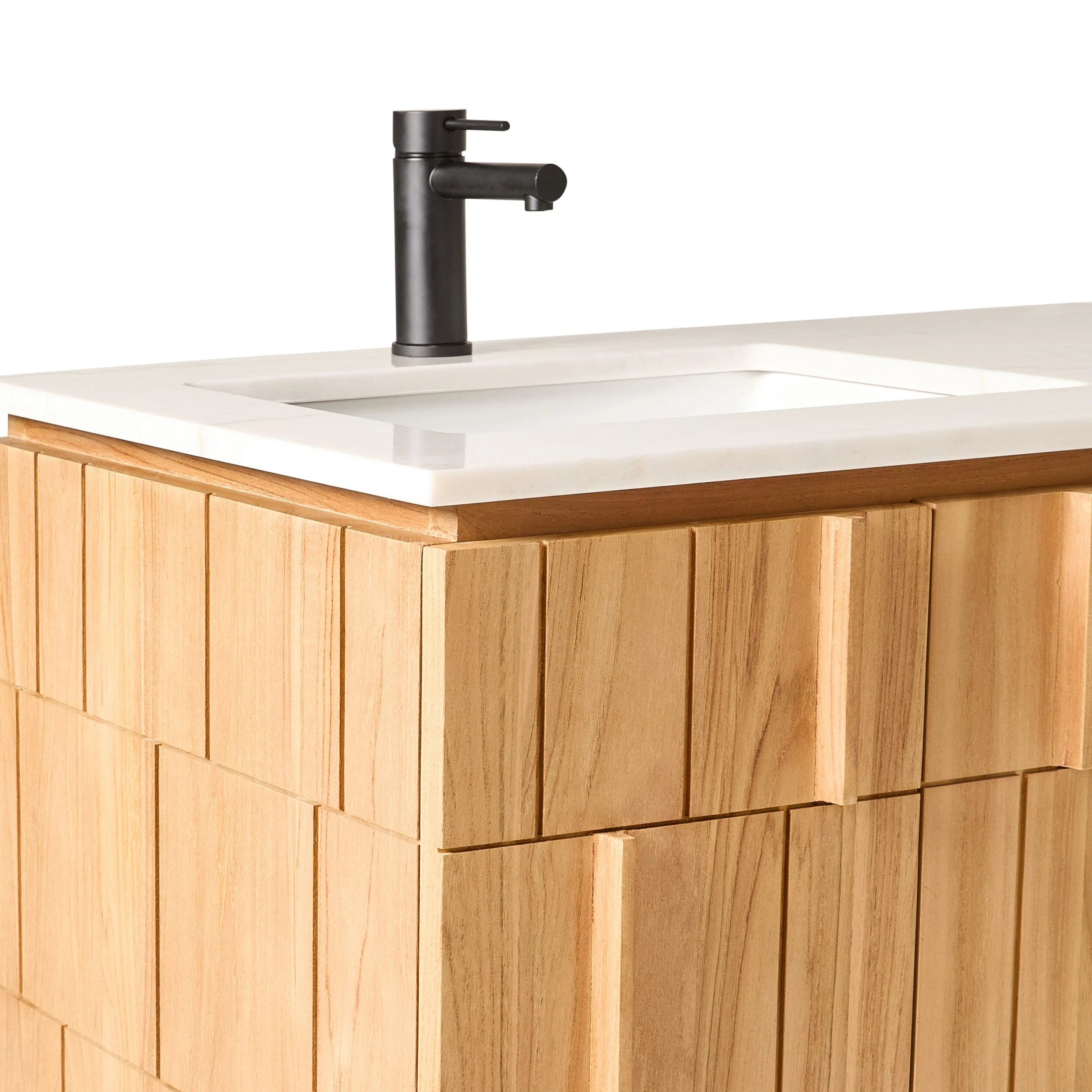 Asher Single Bathroom Vanity Teak with Stone Top 910mm Package - Image 6