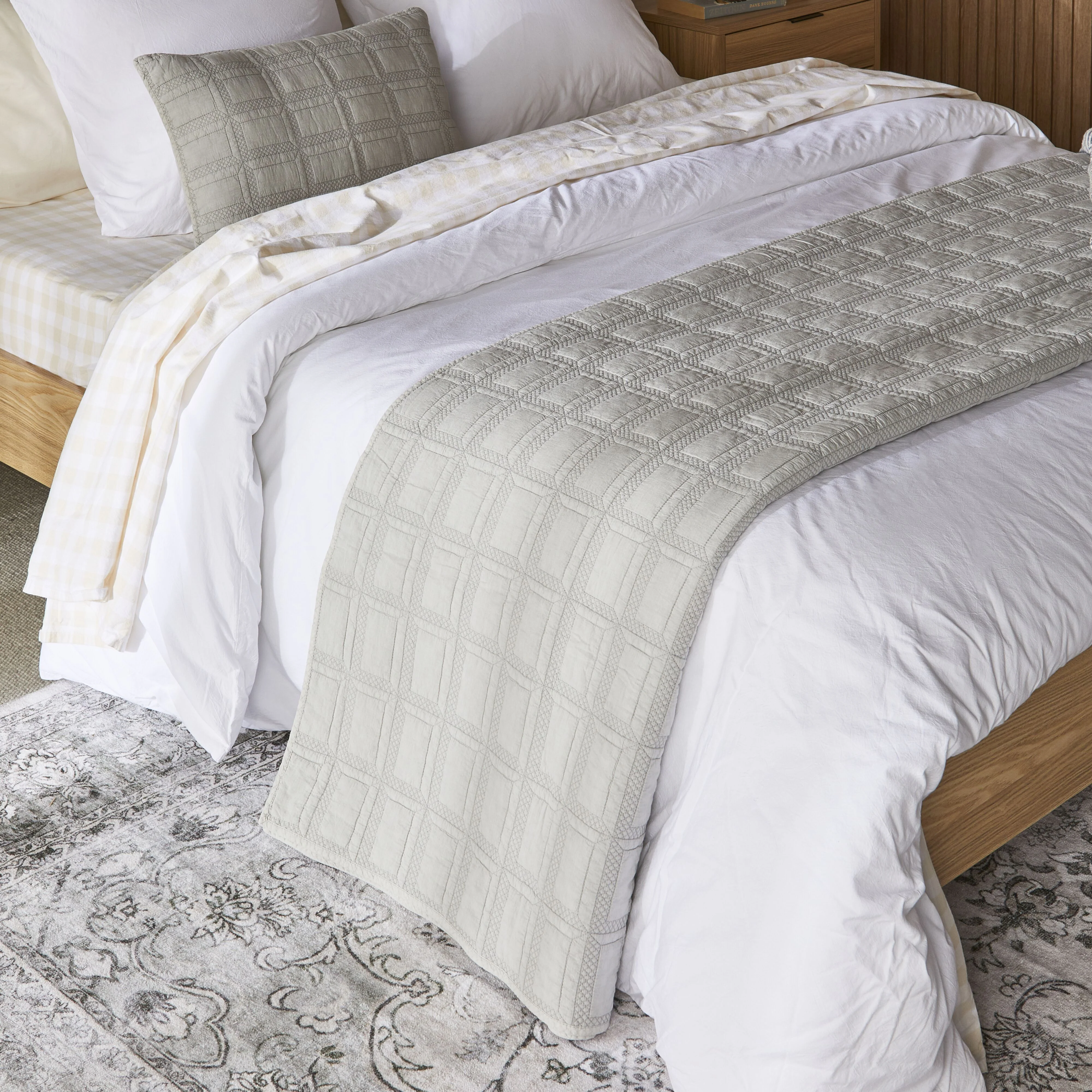 Asher Soft Washed Voile Quilted Coverlet Soft Grey 220x240cm - Image 3