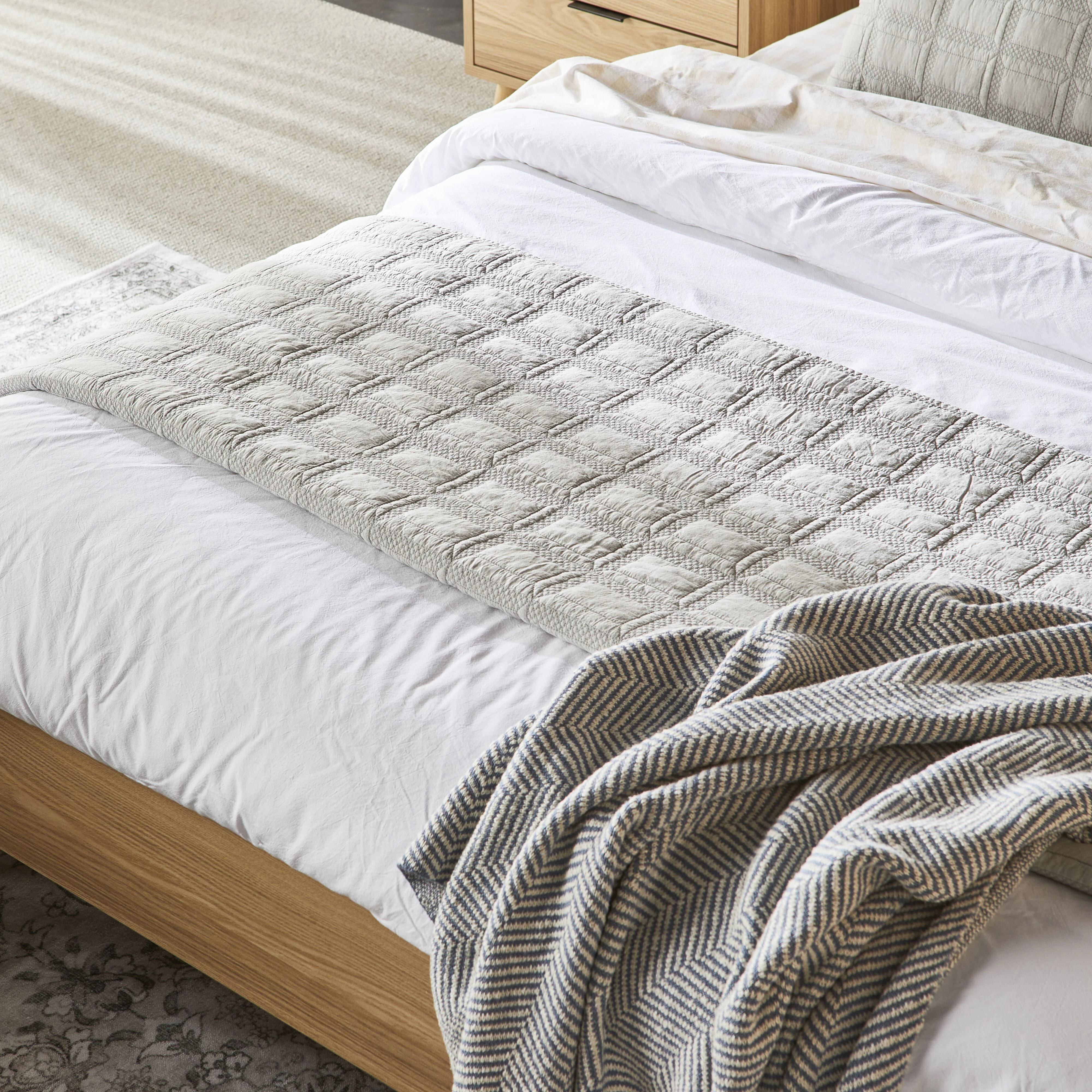 Asher Soft Washed Voile Quilted Coverlet Soft Grey 220x240cm - Image 5