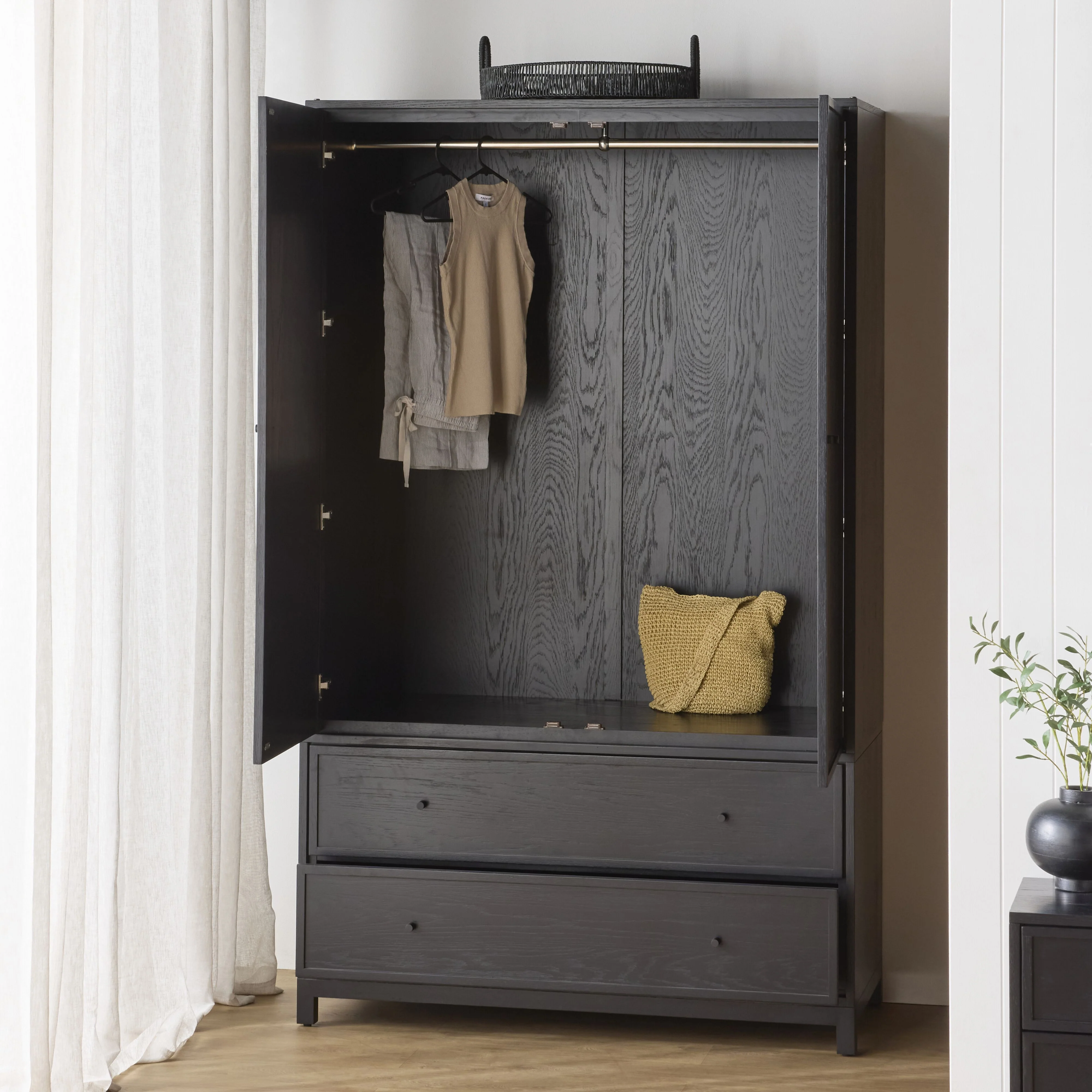 Avalon 2 Drawer Wardrobe Black - Image 12