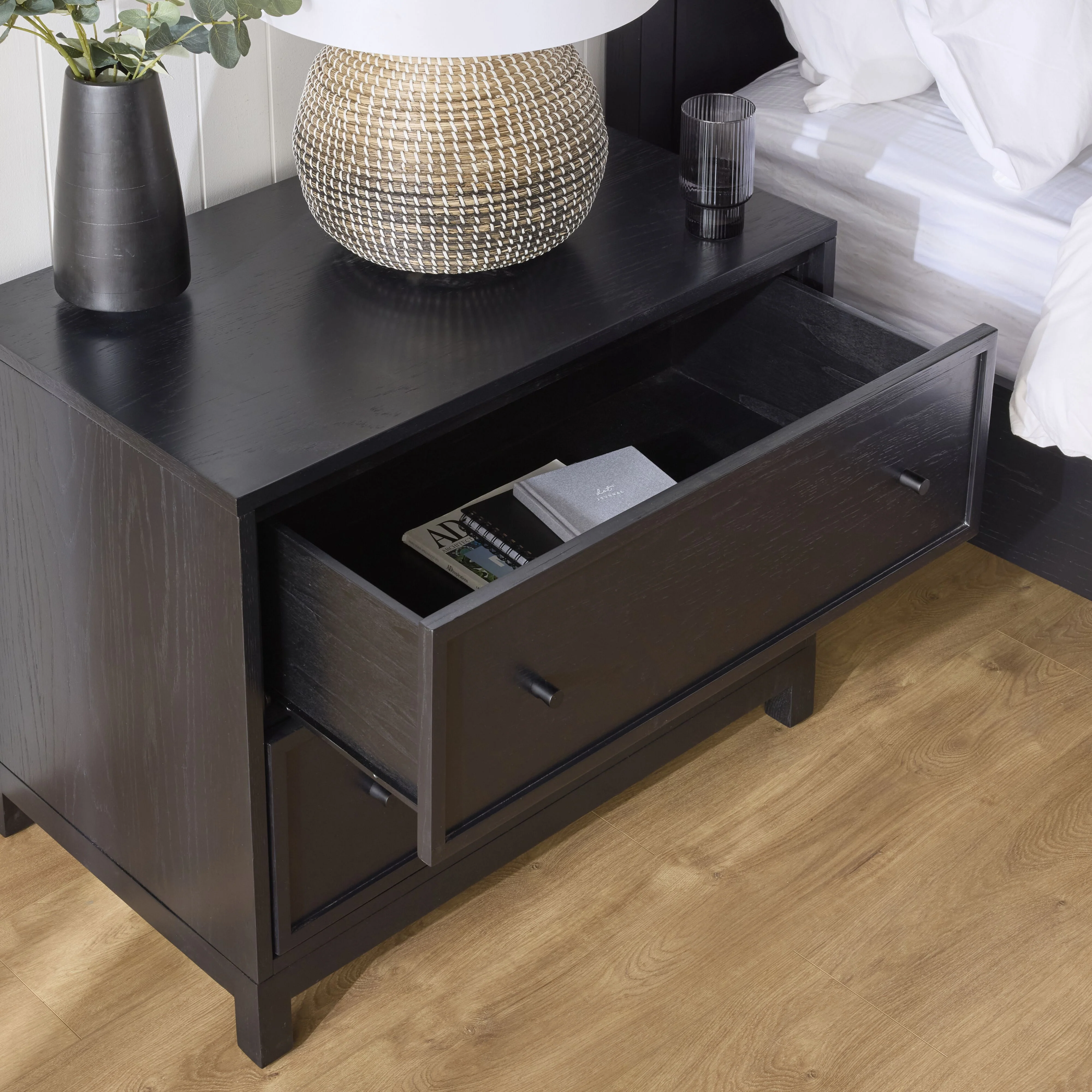 Avalon Large 2 Drawer Bedside Black - Image 13