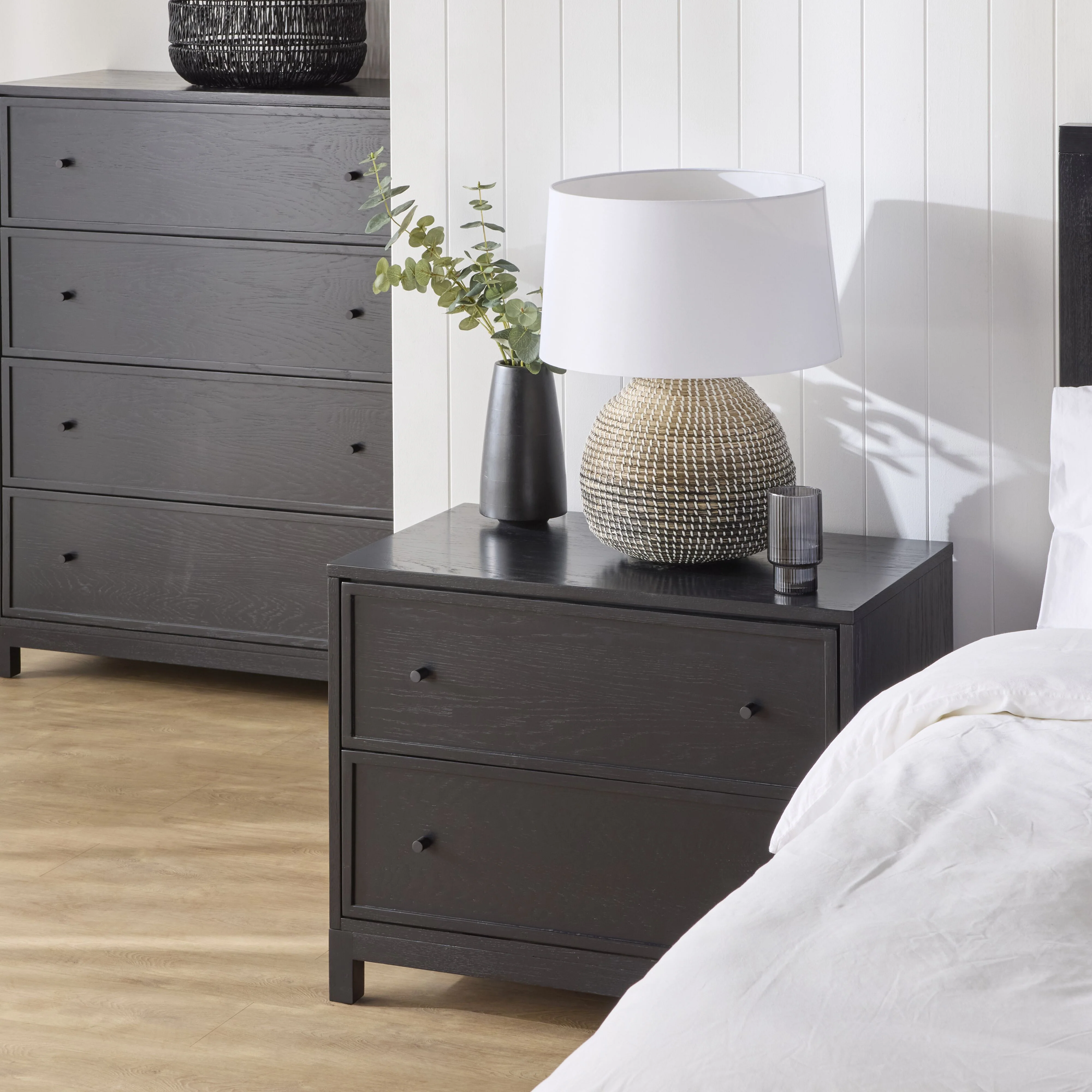 Avalon Large 2 Drawer Bedside Black - Image 9
