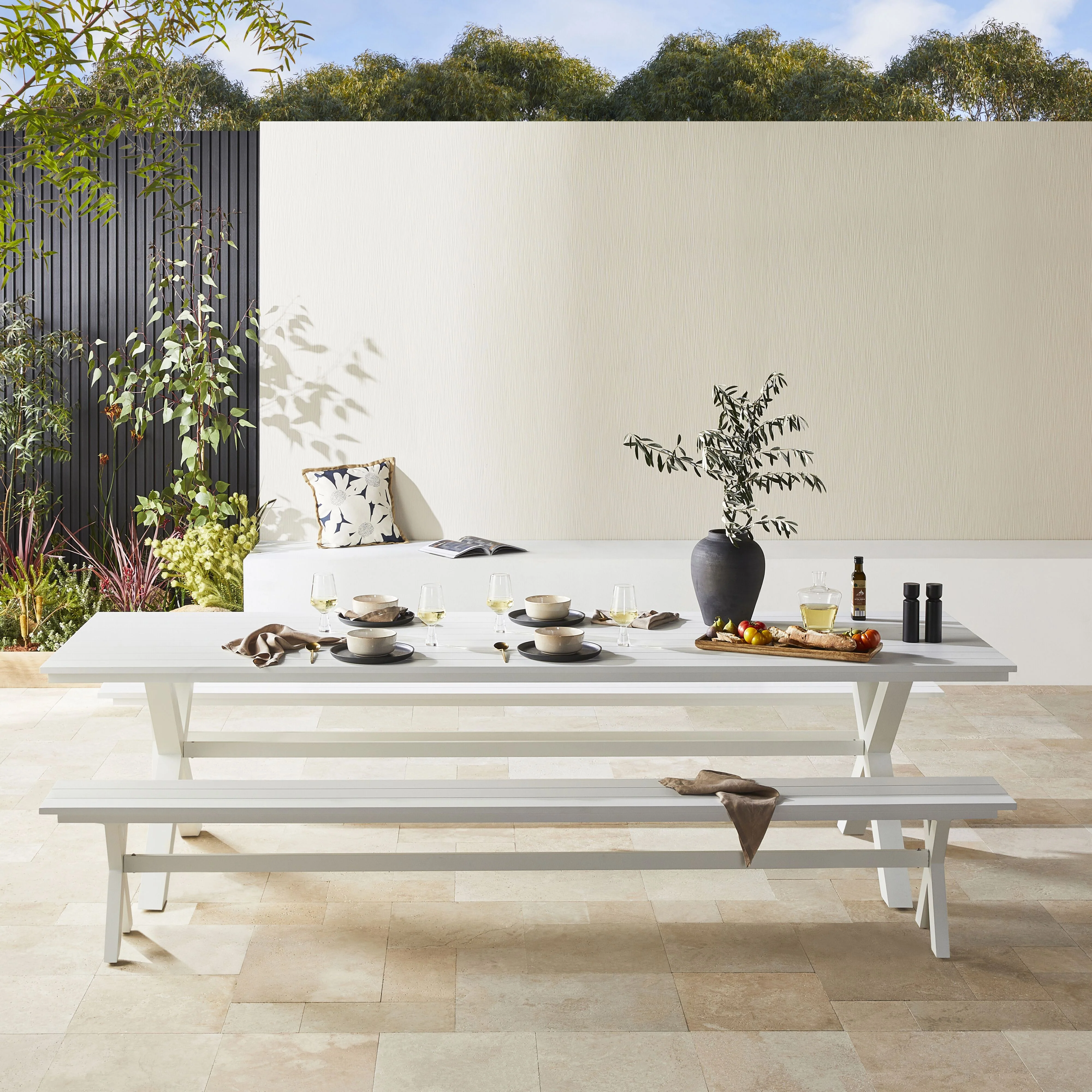Blake Aluminium Dining Bench 300cm White - Image 6