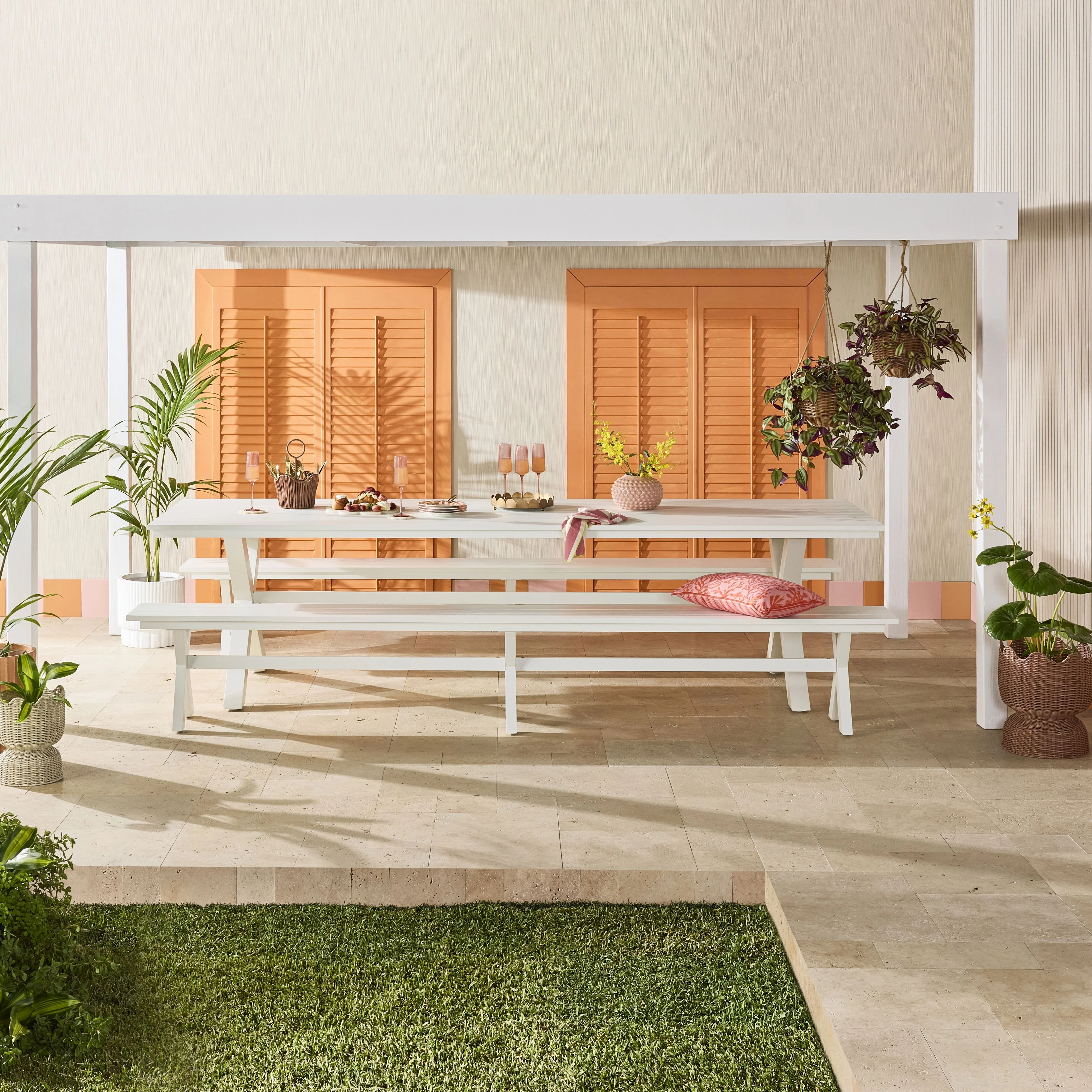 Blake Aluminium Dining Bench 300cm White - Image 9