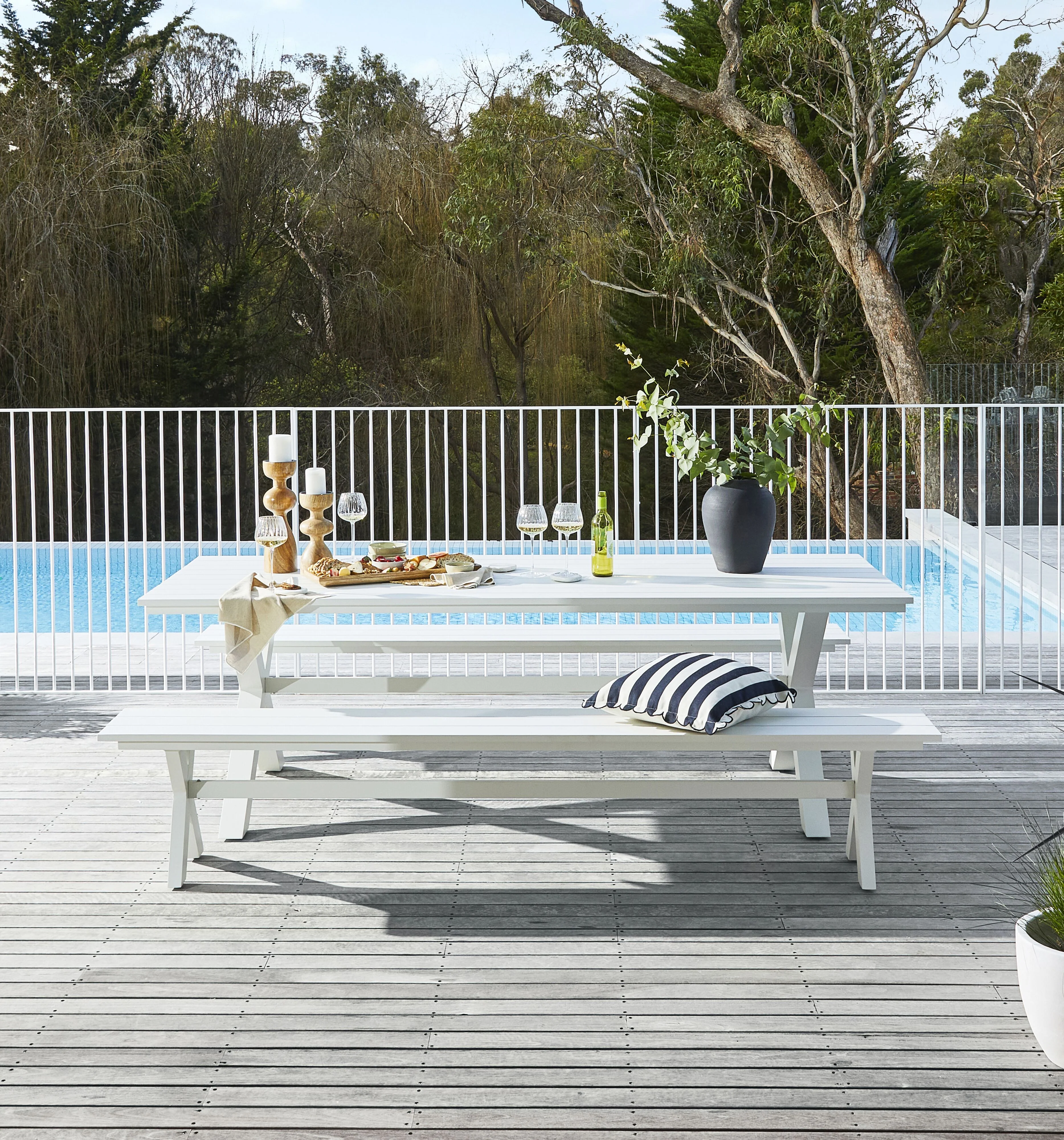 Blake Aluminium Dining Table 240cm White with 2 Blake Aluminium Dining Bench 240cm White Package - Image 4