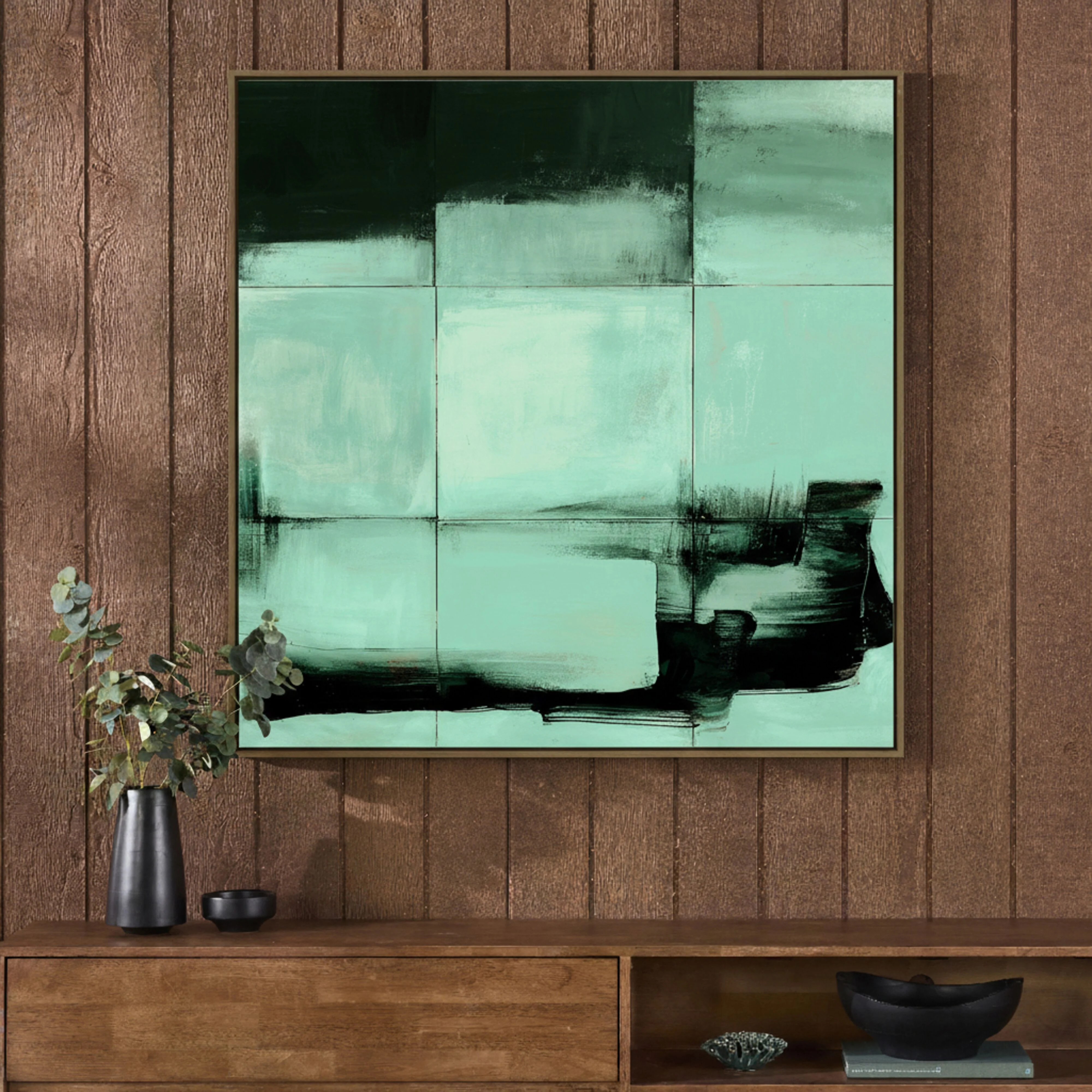 Blockscape in Jade Abstract Textured Painting 120x120cm - Image 2