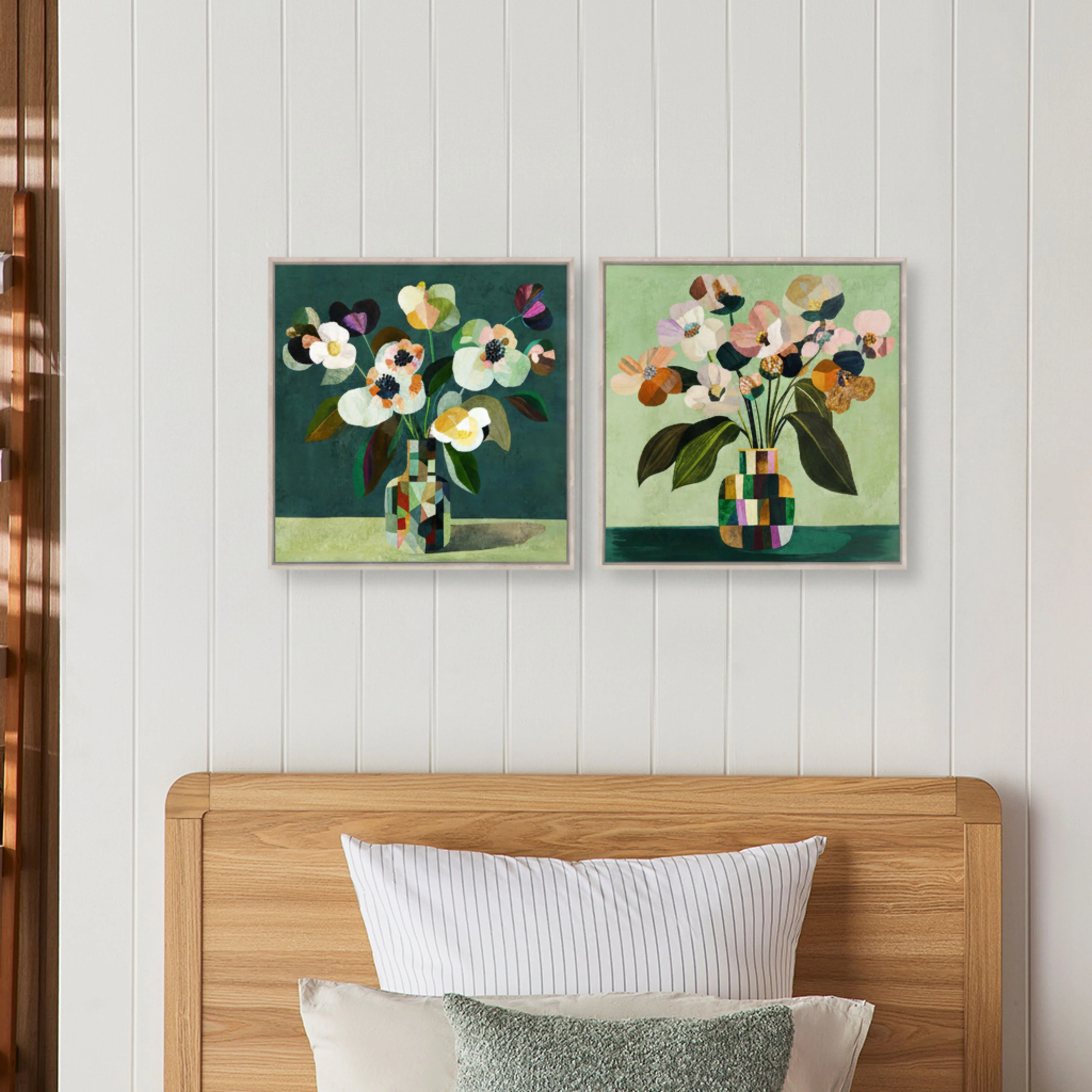 Bloomed Patchwork Framed Textured Print Duo 120x60cm - Image 2