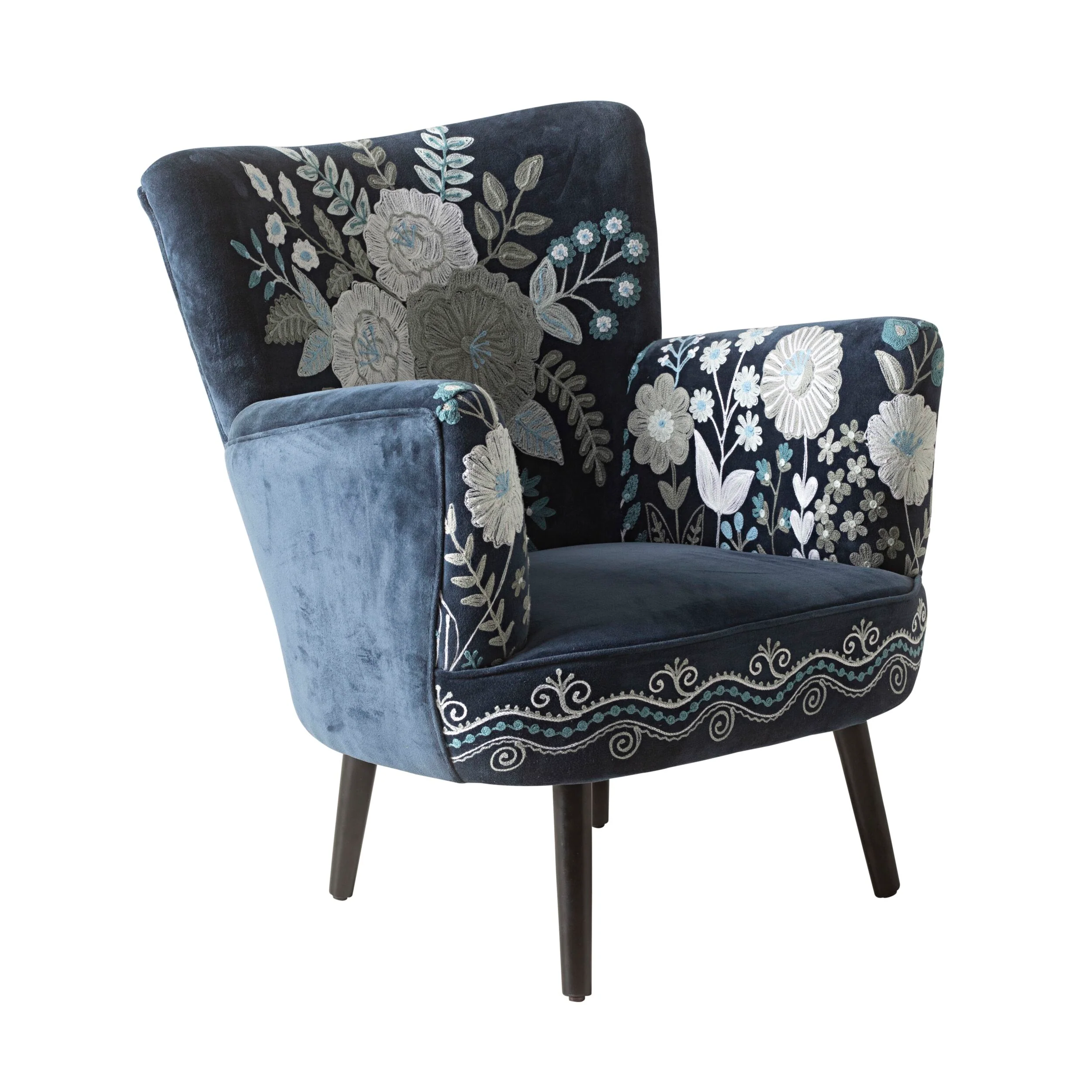 Blooms Embroidered Armchair Indigo - Image 2
