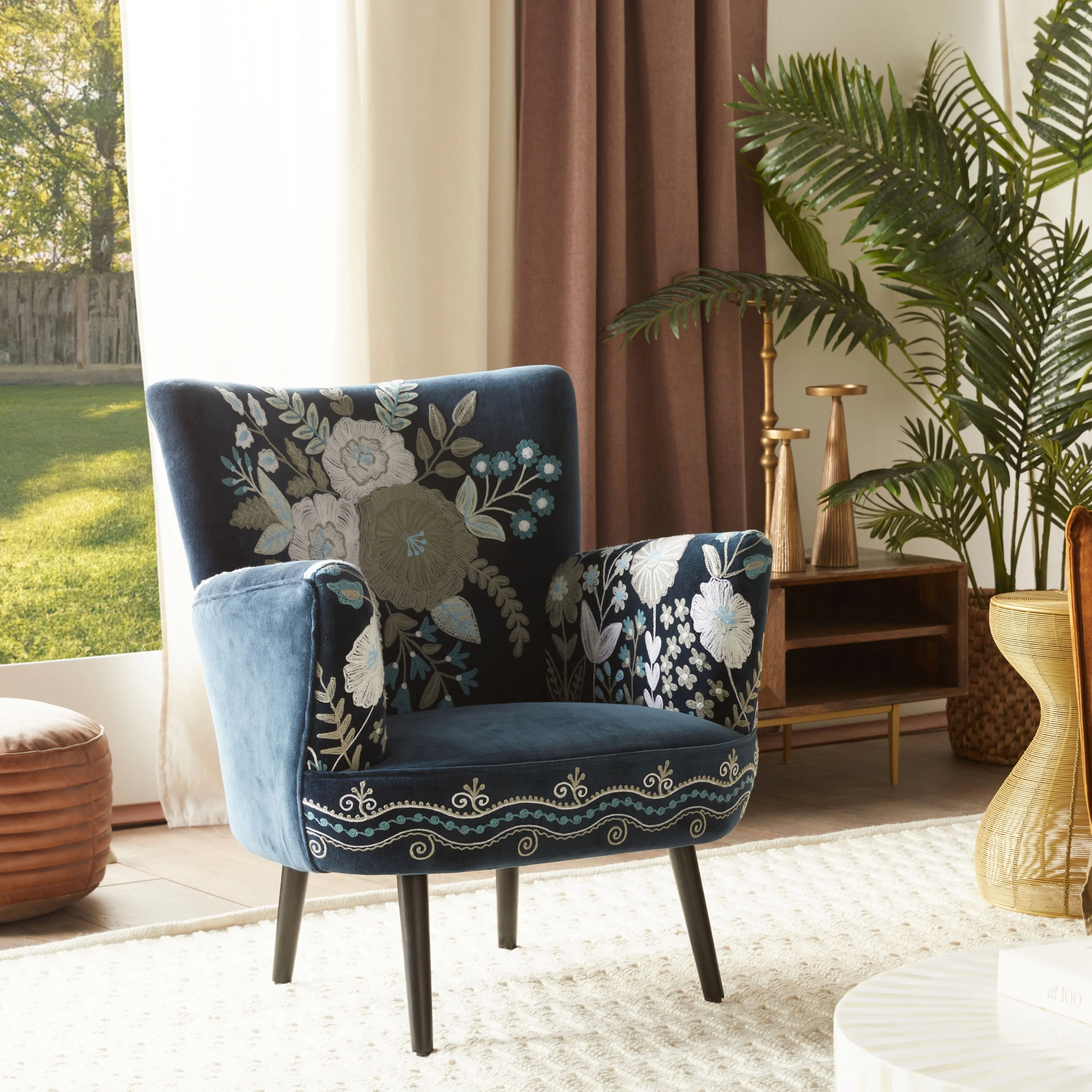 Blooms Embroidered Armchair Indigo - Image 7