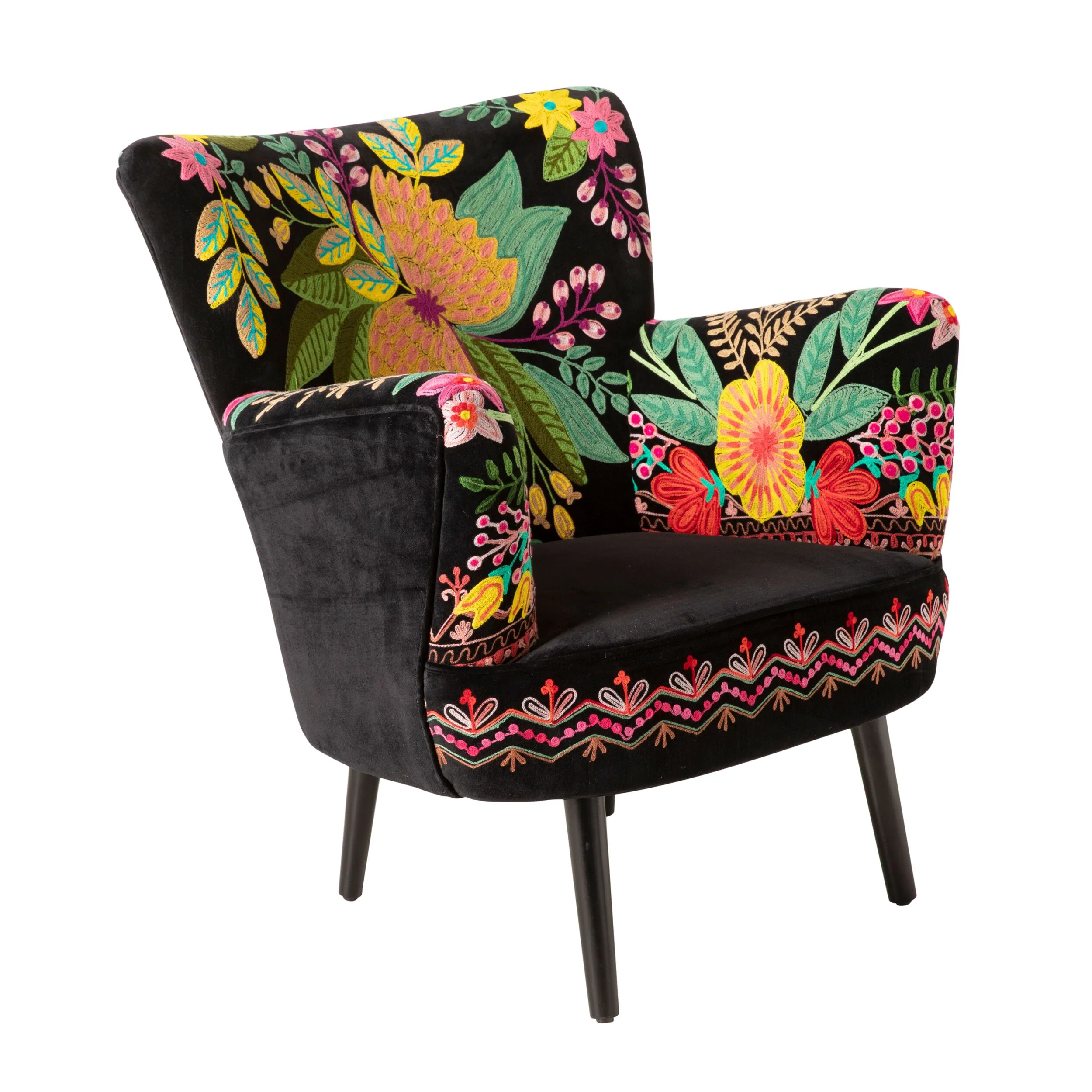 Blossom Embroidered Armchair Black - Image 2