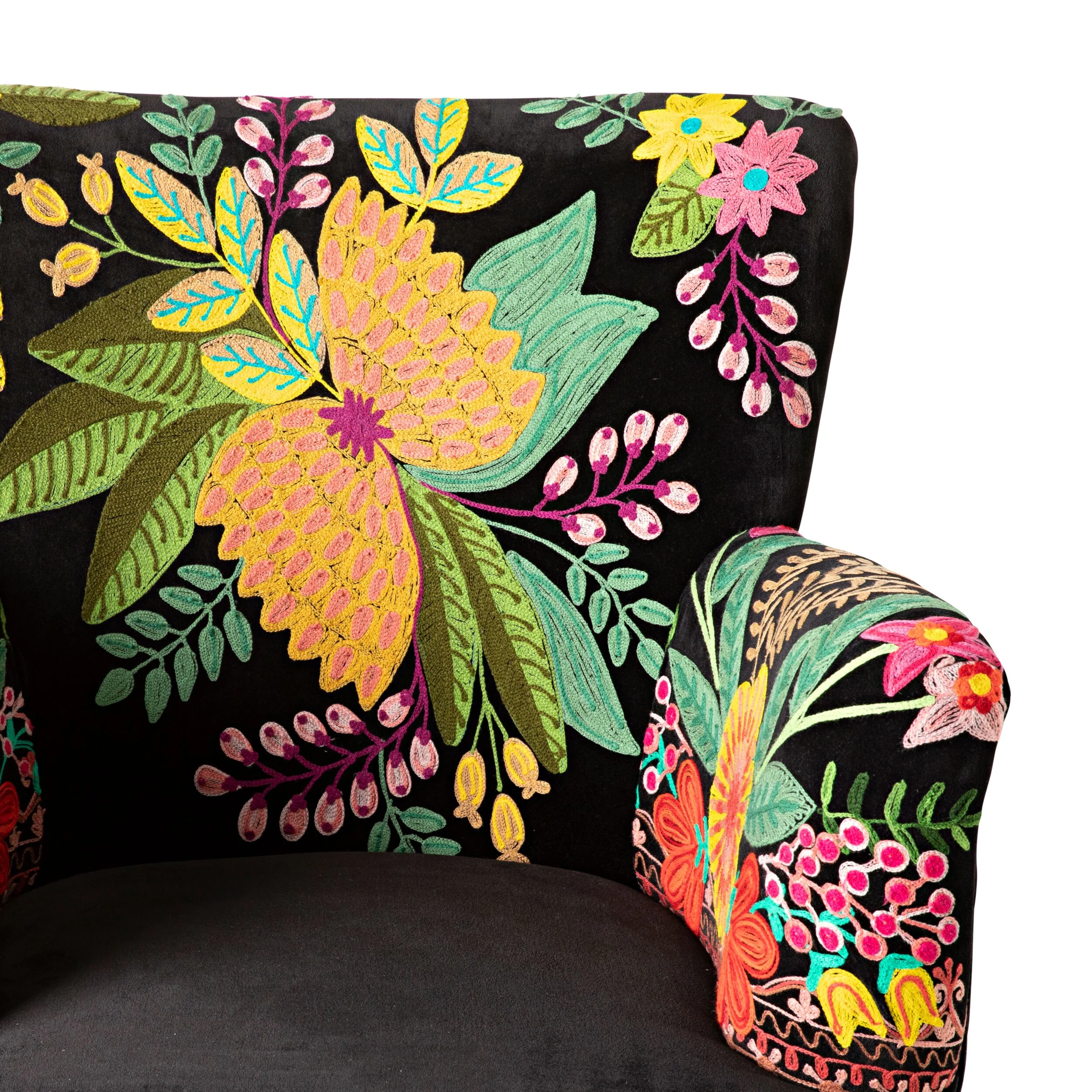 Blossom Embroidered Armchair Black - Image 5