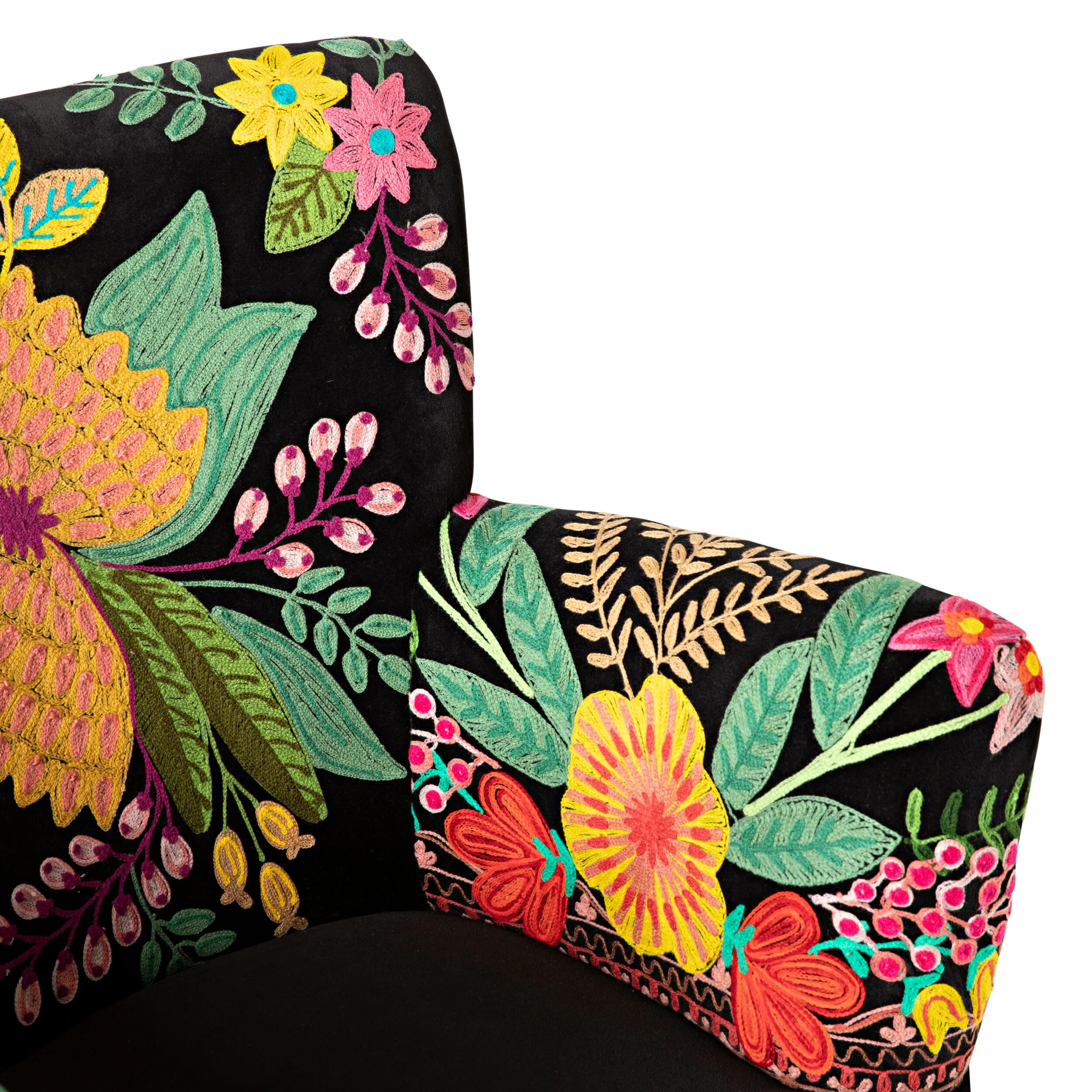 Blossom Embroidered Armchair Black - Image 7