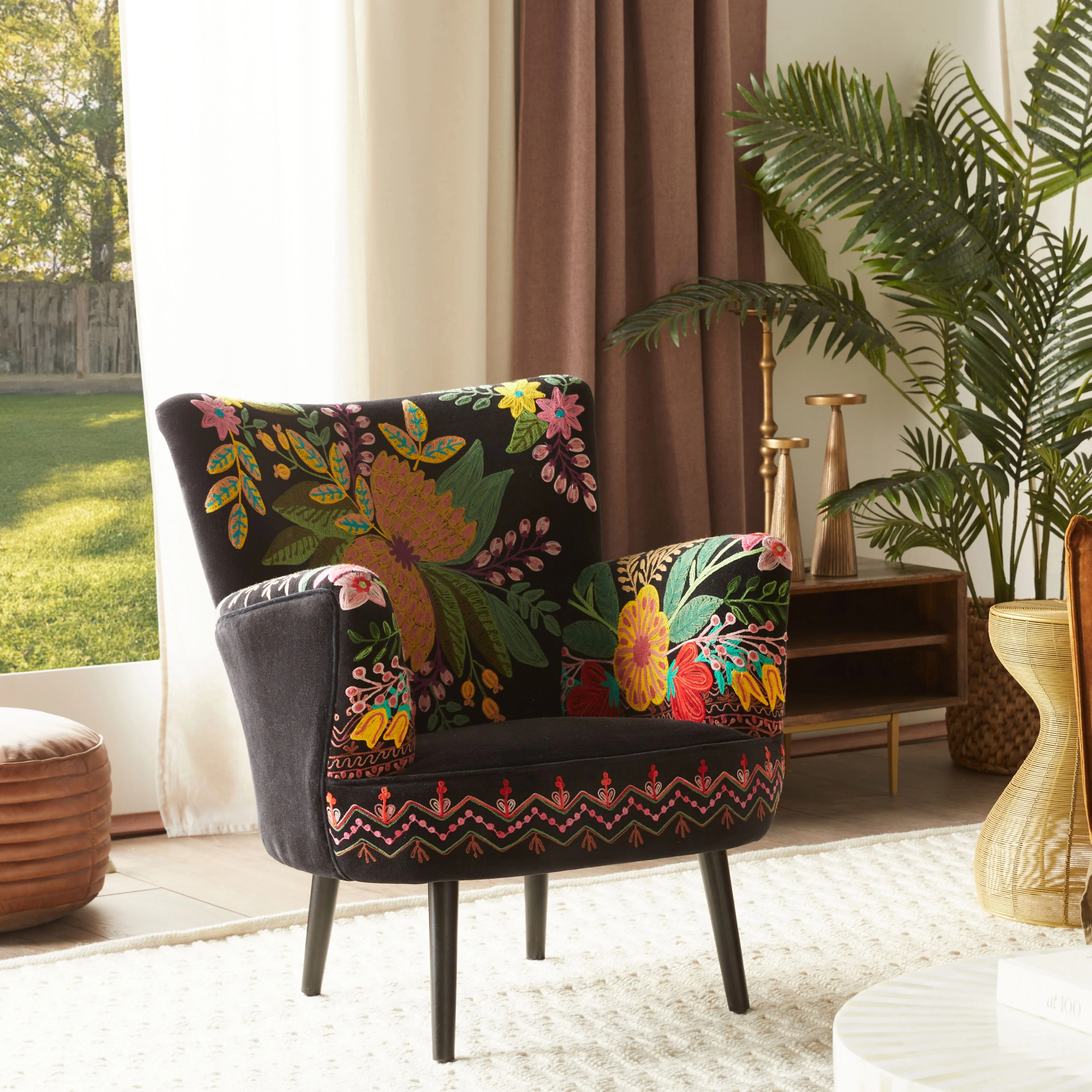 Blossom Embroidered Armchair Black - Image 8
