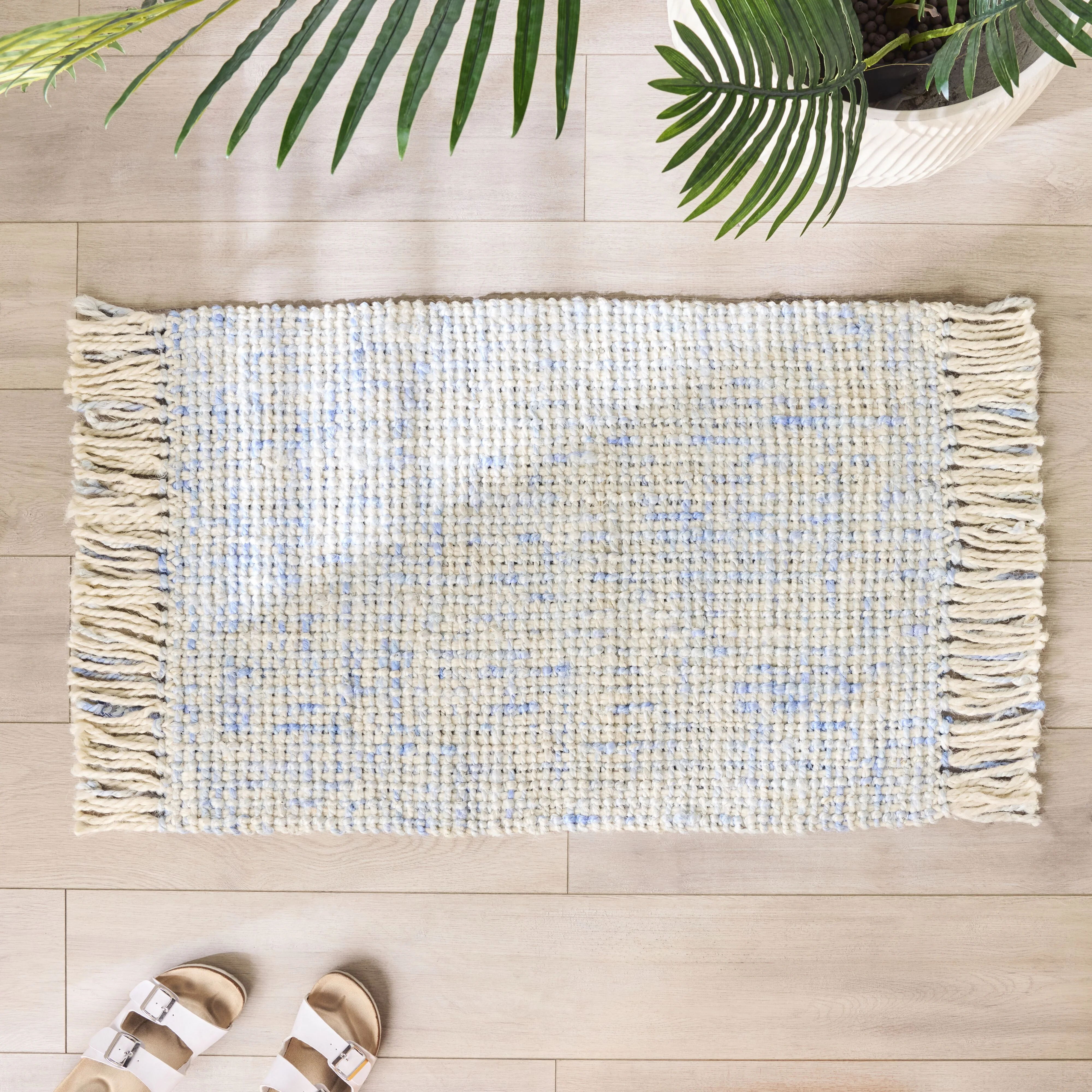 Blue Boucle Fringed Jute Doormat 90cm - Image 4