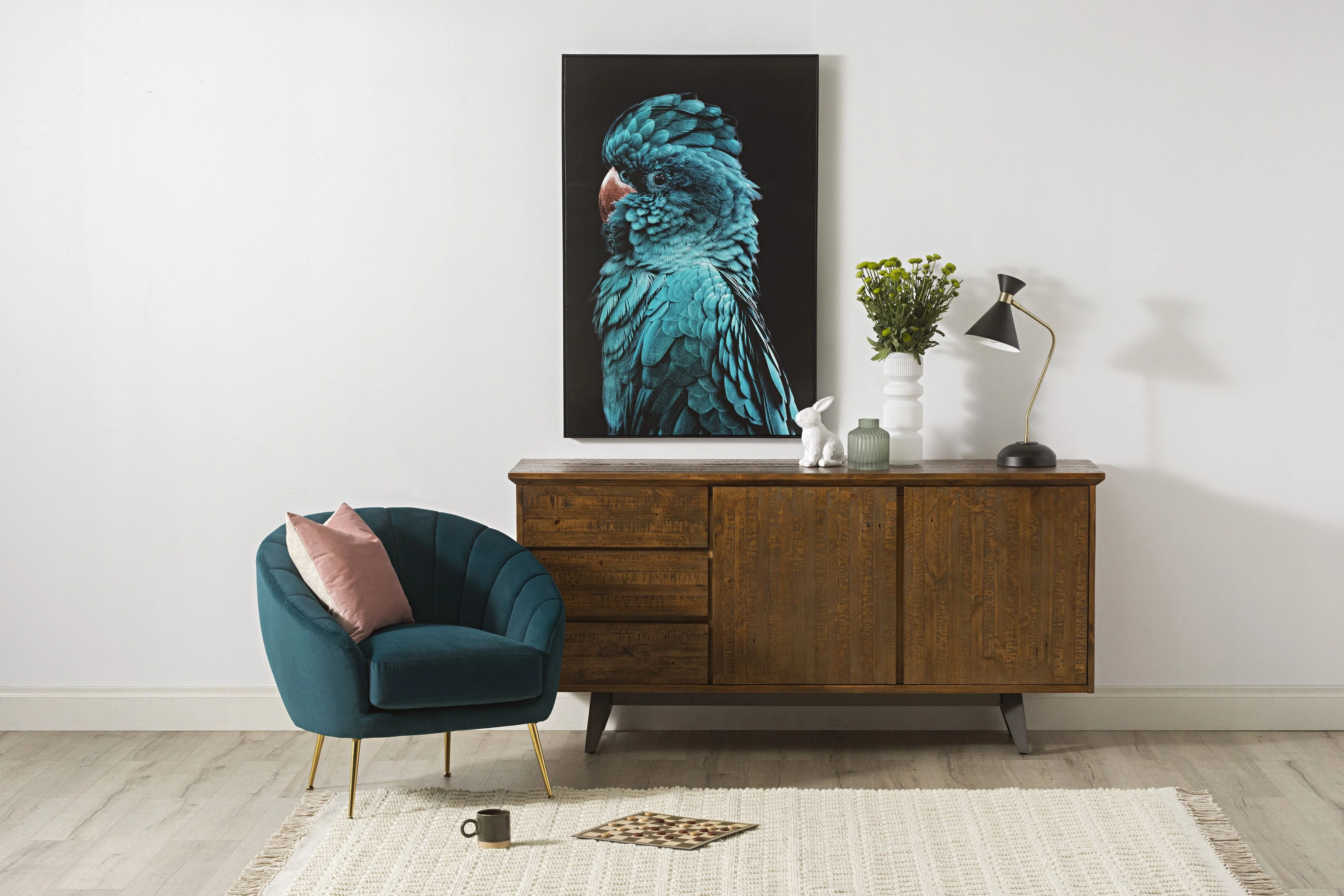 Blue Teal Charles Cockatoo Framed Print 120x80cm - Image 4