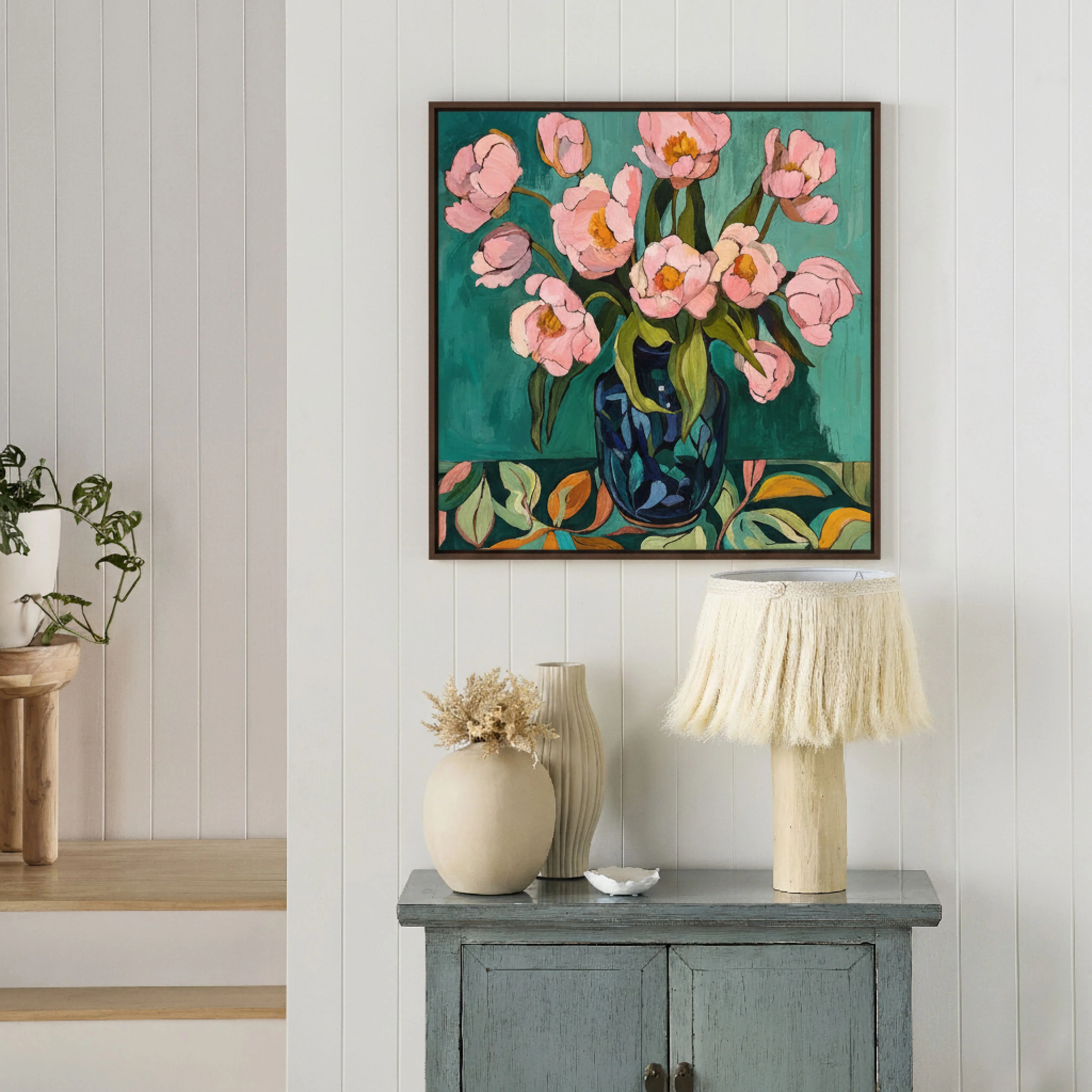 Blush in Bloom Framed Textured Painting 80x80cm - Image 2