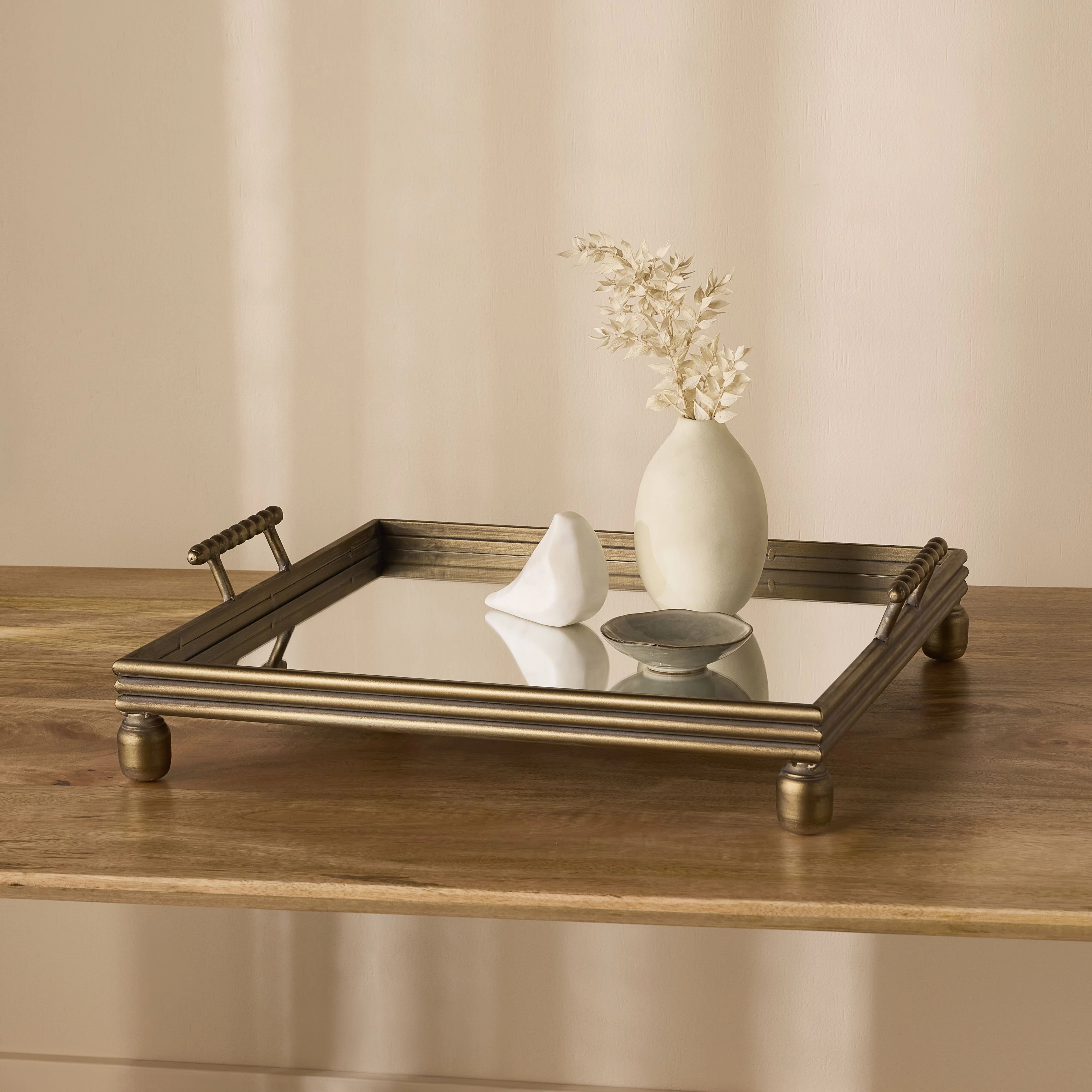 Bobble Handle Mirrored Tray 56cm - Image 5