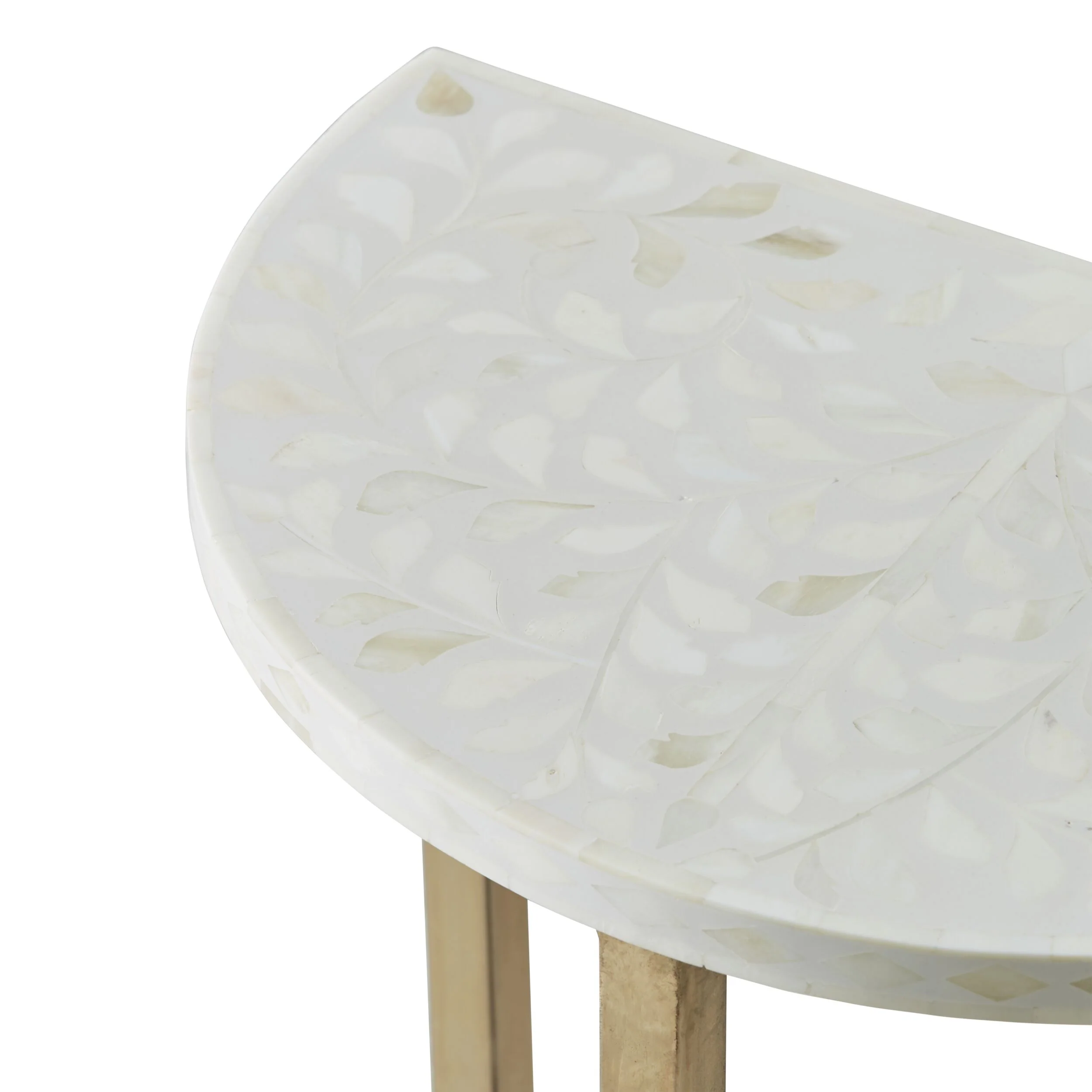 Bone Inlay Half Moon Side Table Beige with Gold Frame 44cm - Image 4