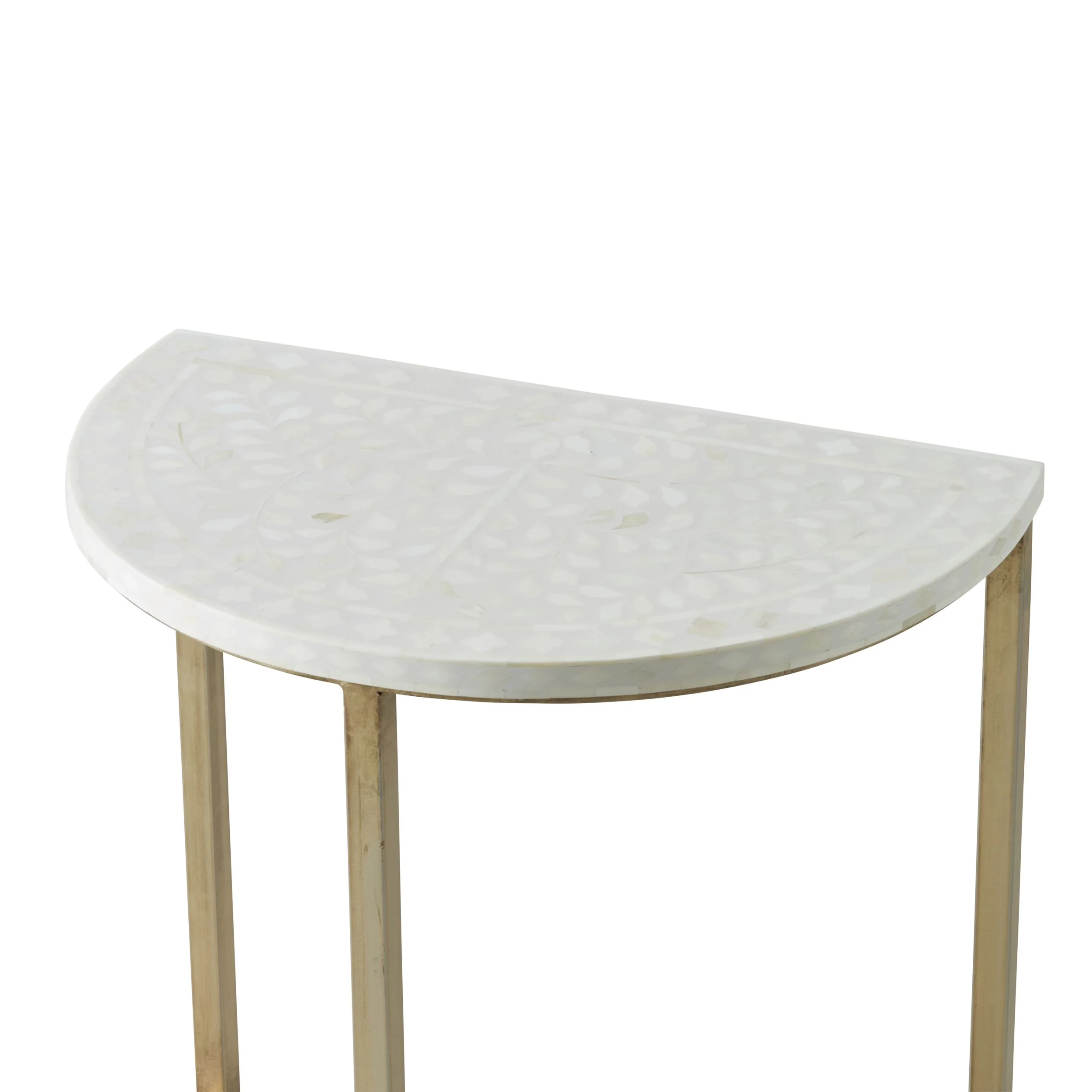 Bone Inlay Half Moon Side Table Beige with Gold Frame 53cm - Image 3